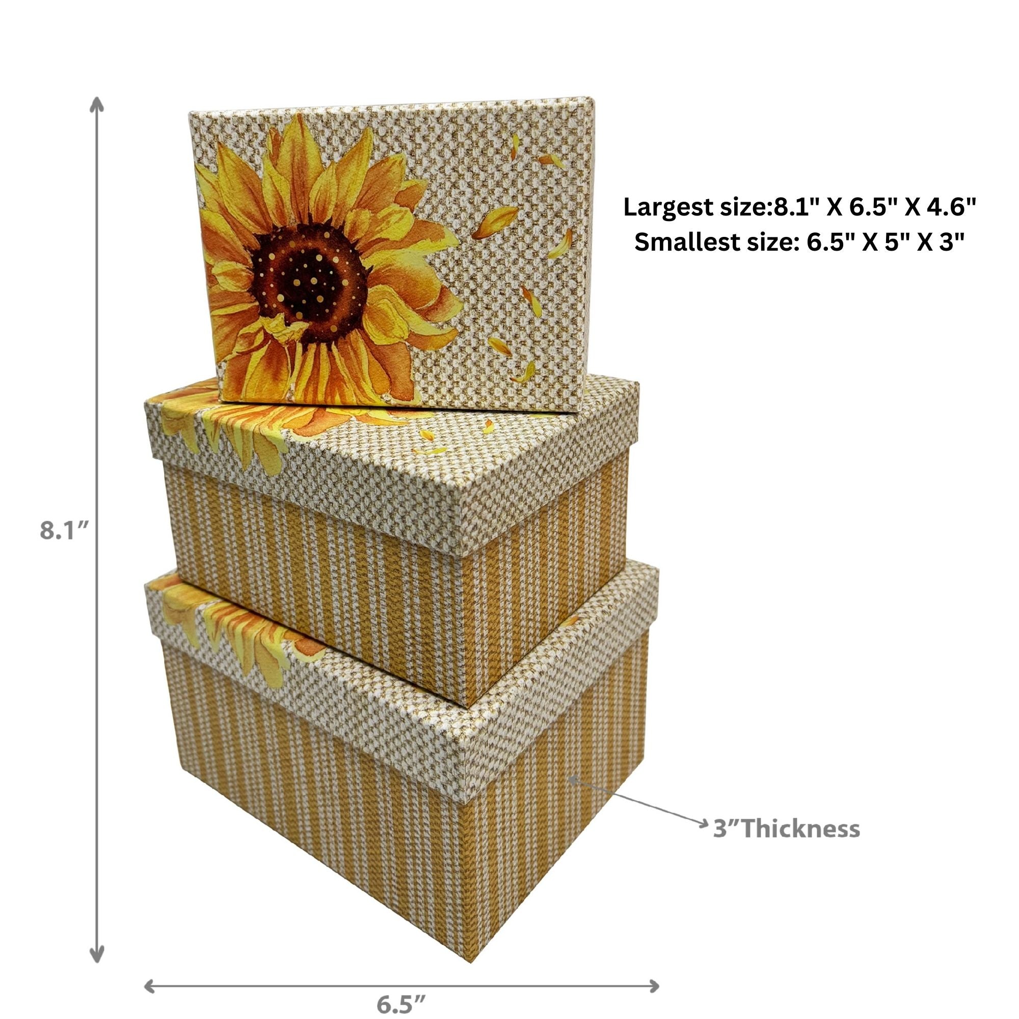 Sunflower Rectangle Nesting Storage Boxes with Lids Set of 3 Farmhouse Decorative Gift Boxes