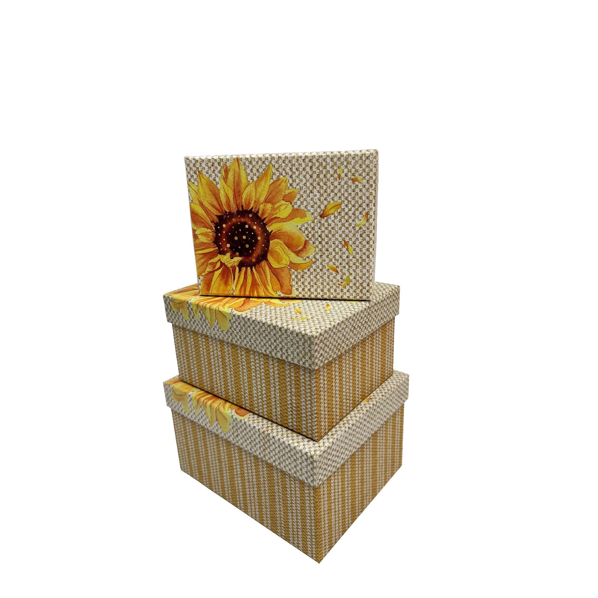 Sunflower Rectangle Nesting Storage Boxes with Lids Set of 3 Farmhouse Decorative Gift Boxes