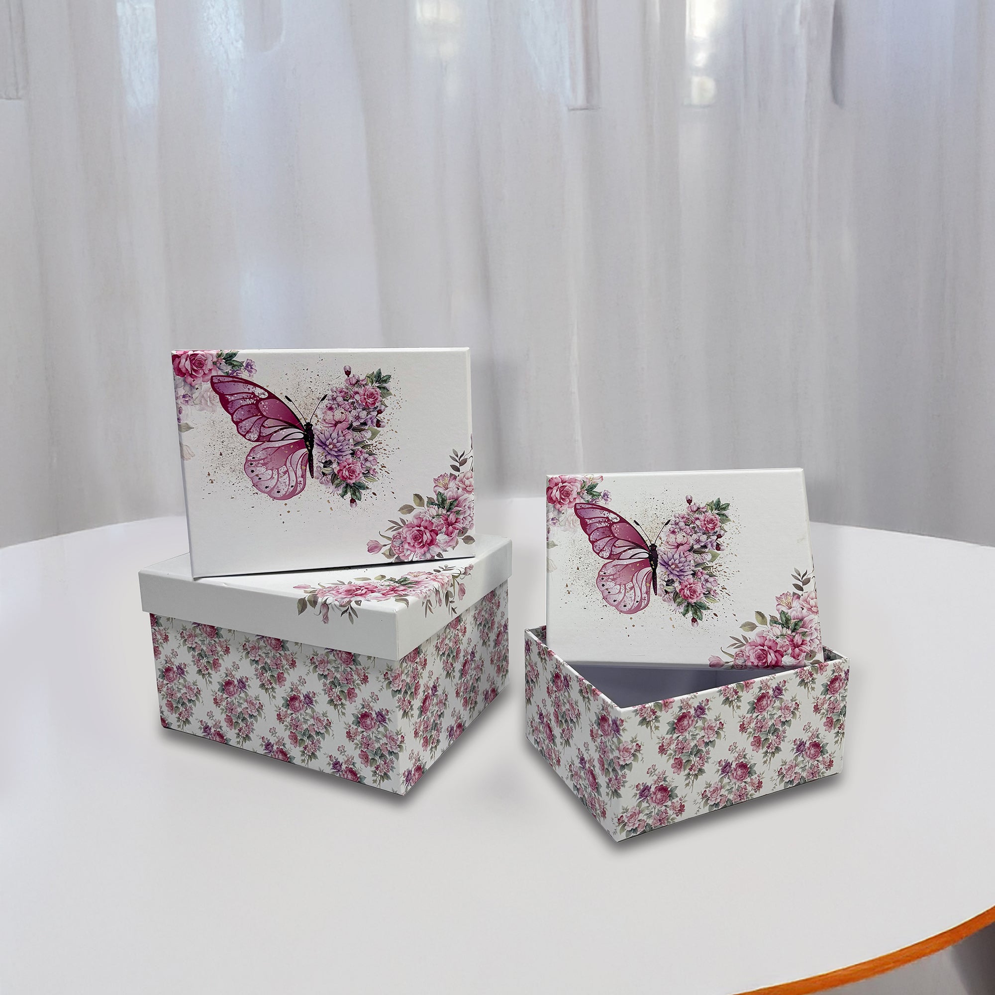 Butterfly and Floral Rectangle Nesting Storage Boxes with Lids Set of 3 Decorative Gift Boxes