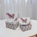 Rectangle Nesting Boxes Top Lid Butterfly & Flowers Set Of 3