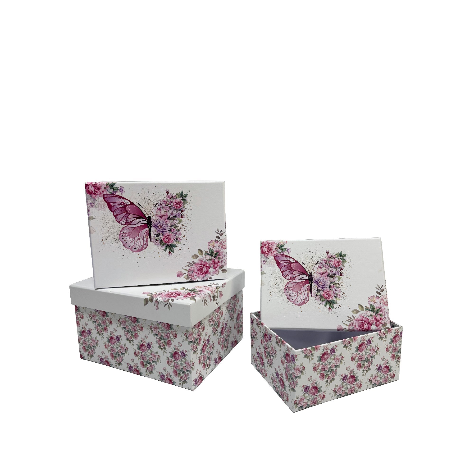 Butterfly and Floral Rectangle Nesting Storage Boxes with Lids Set of 3 Decorative Gift Boxes