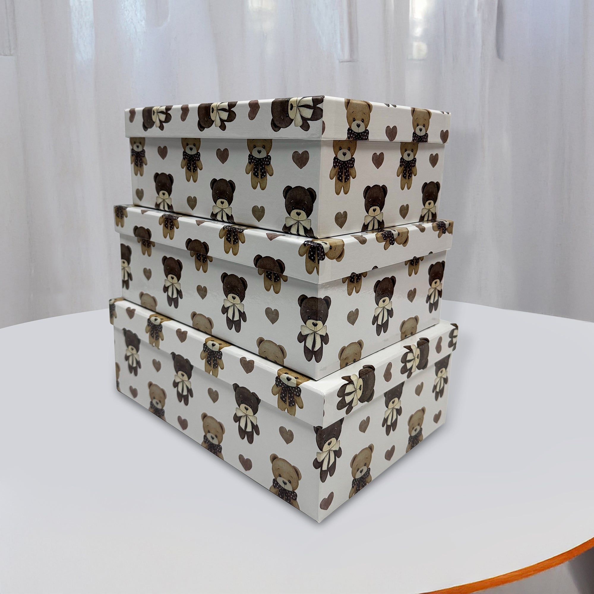 Bear Design Rectangle Nesting Storage Boxes with Lids Set of 3 Decorative Gift Packaging