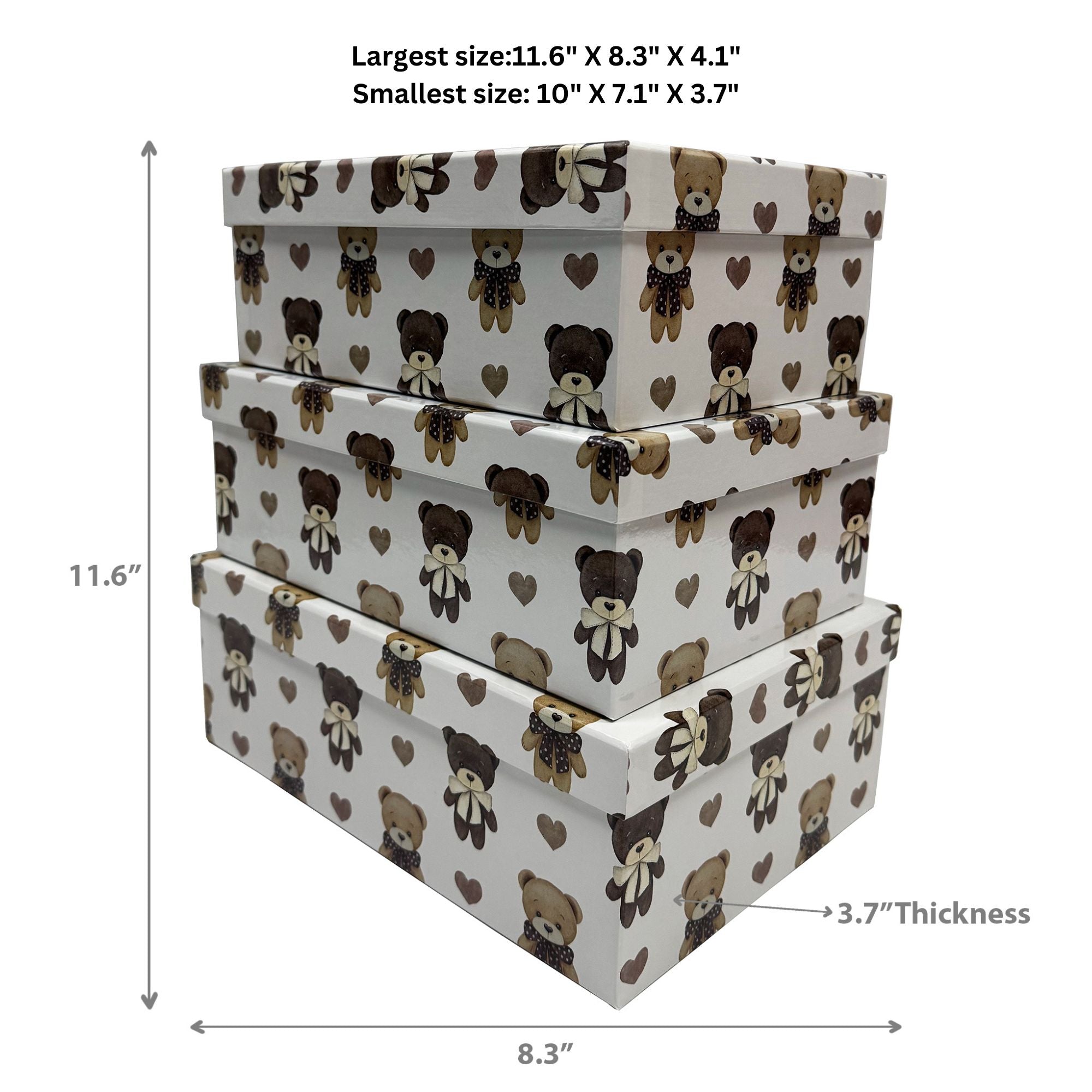 Bear Design Rectangle Nesting Storage Boxes with Lids Set of 3 Decorative Gift Packaging