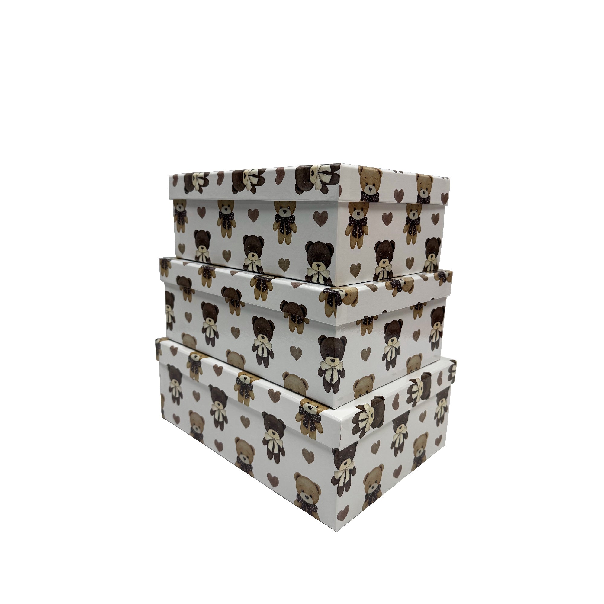 Bear Design Rectangle Nesting Storage Boxes with Lids Set of 3 Decorative Gift Packaging