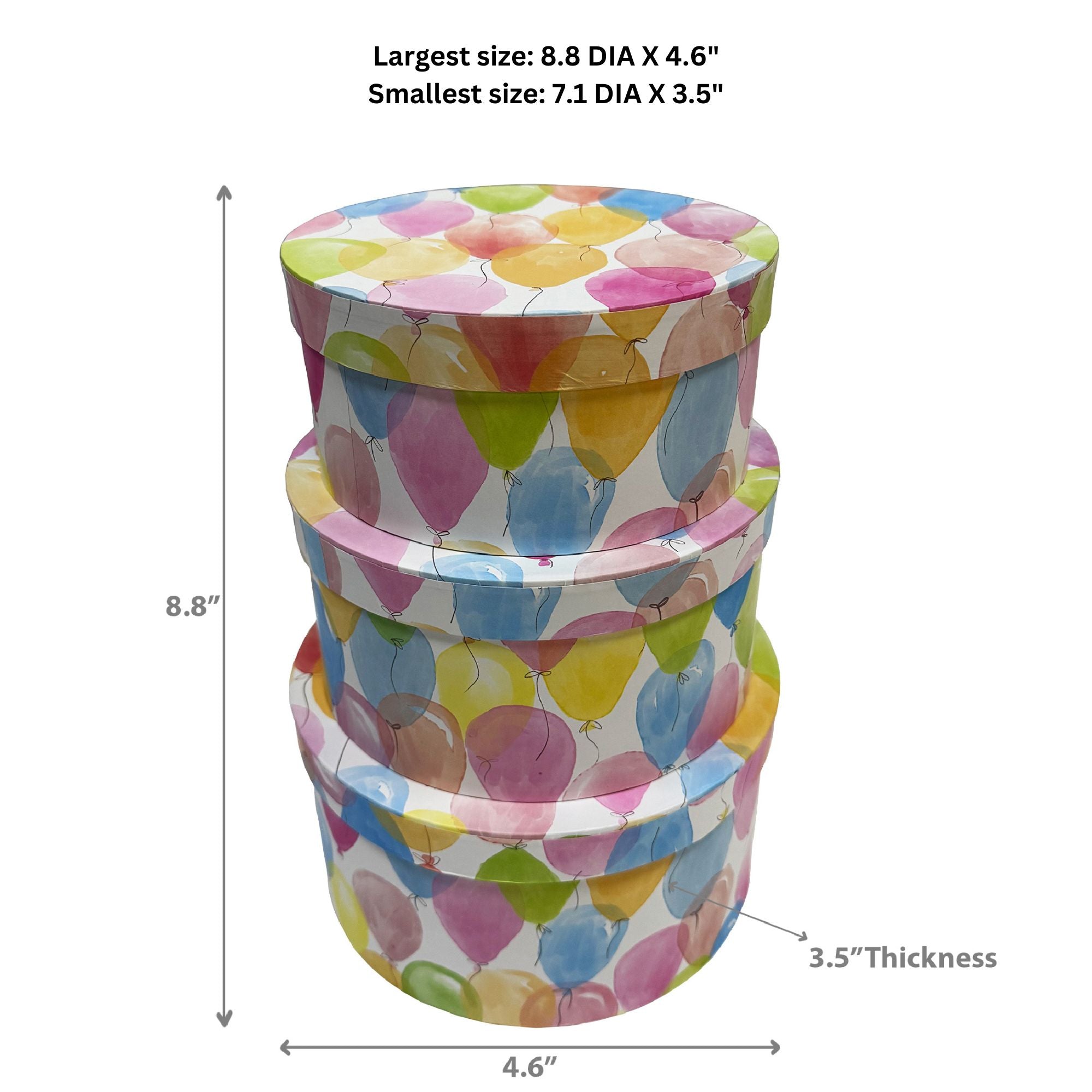 Balloons Round Nesting Storage Boxes with Lids Set of 3 Decorative Gift Packaging Organizer