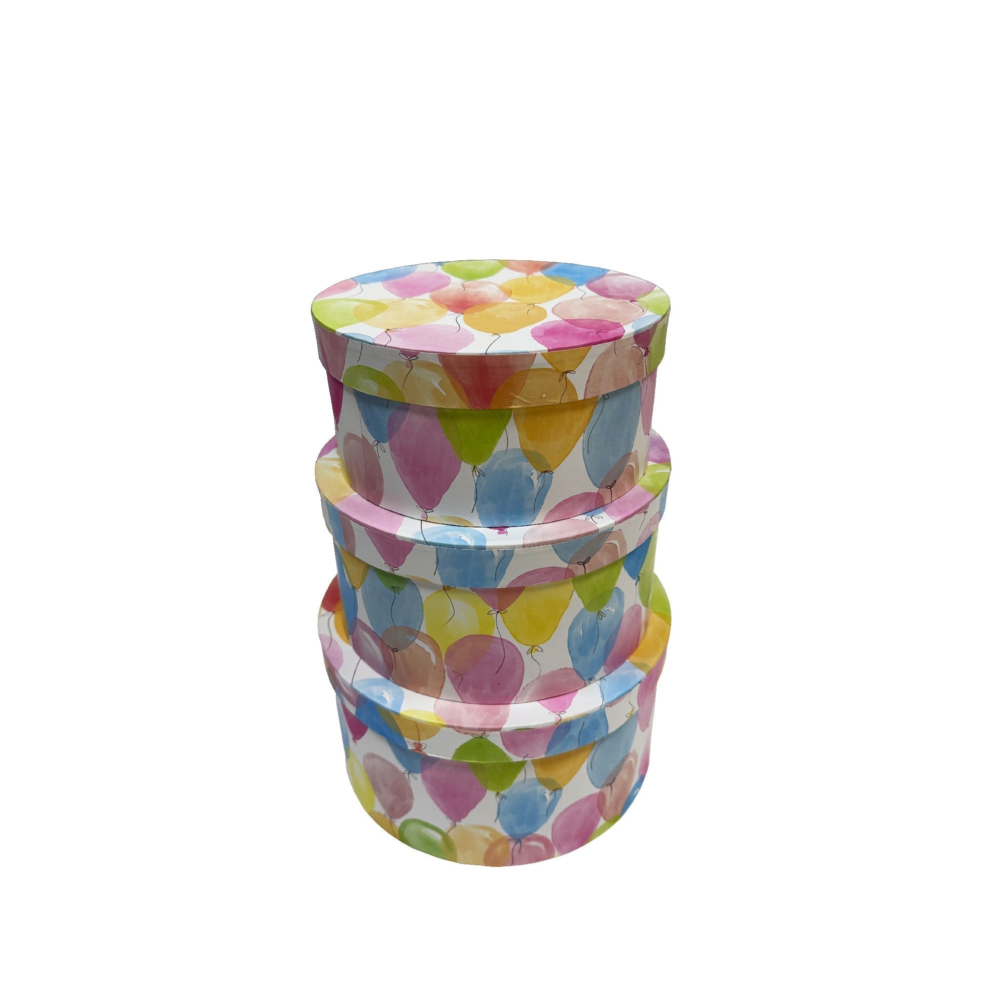 Balloons Round Nesting Storage Boxes with Lids Set of 3 Decorative Gift Packaging Organizer