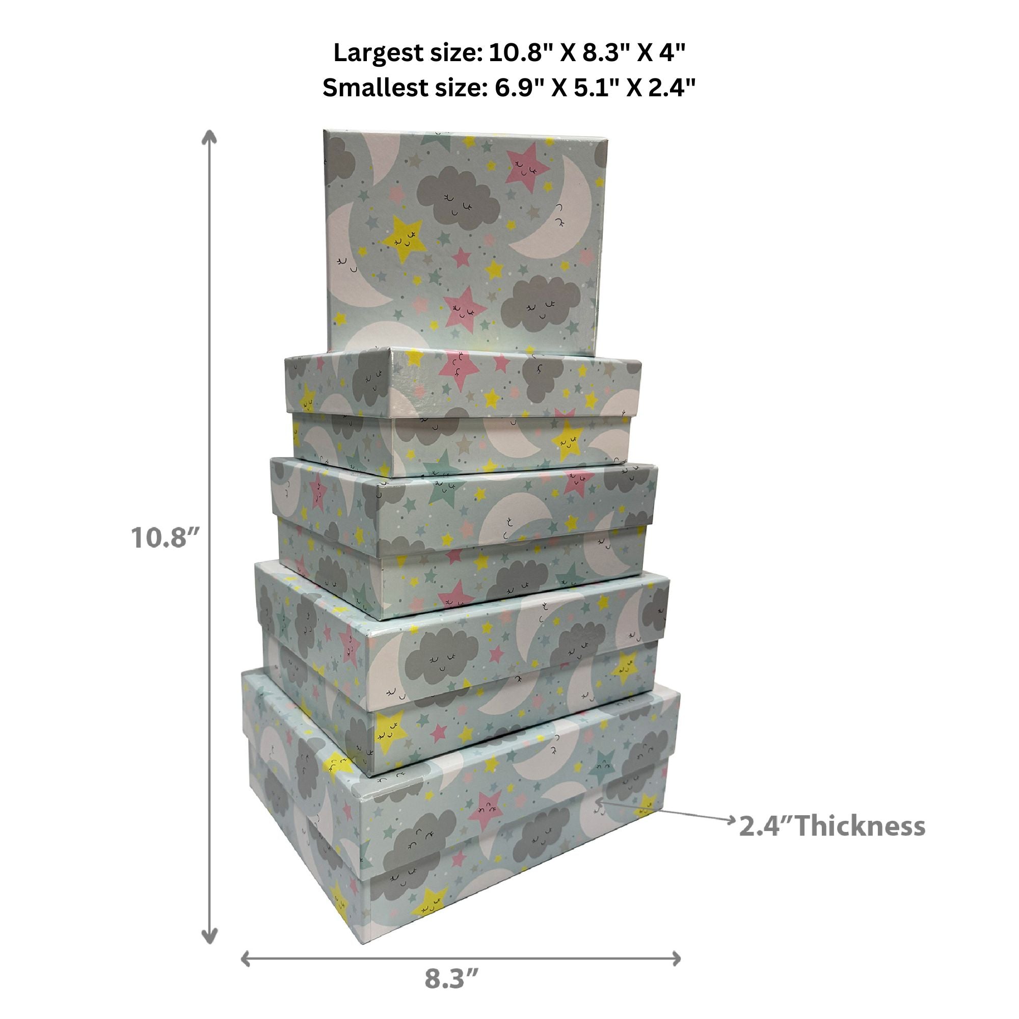 Night Sky Rectangle Nesting Storage Boxes with Lids Set of 5 Decorative Gift Packaging Organizer