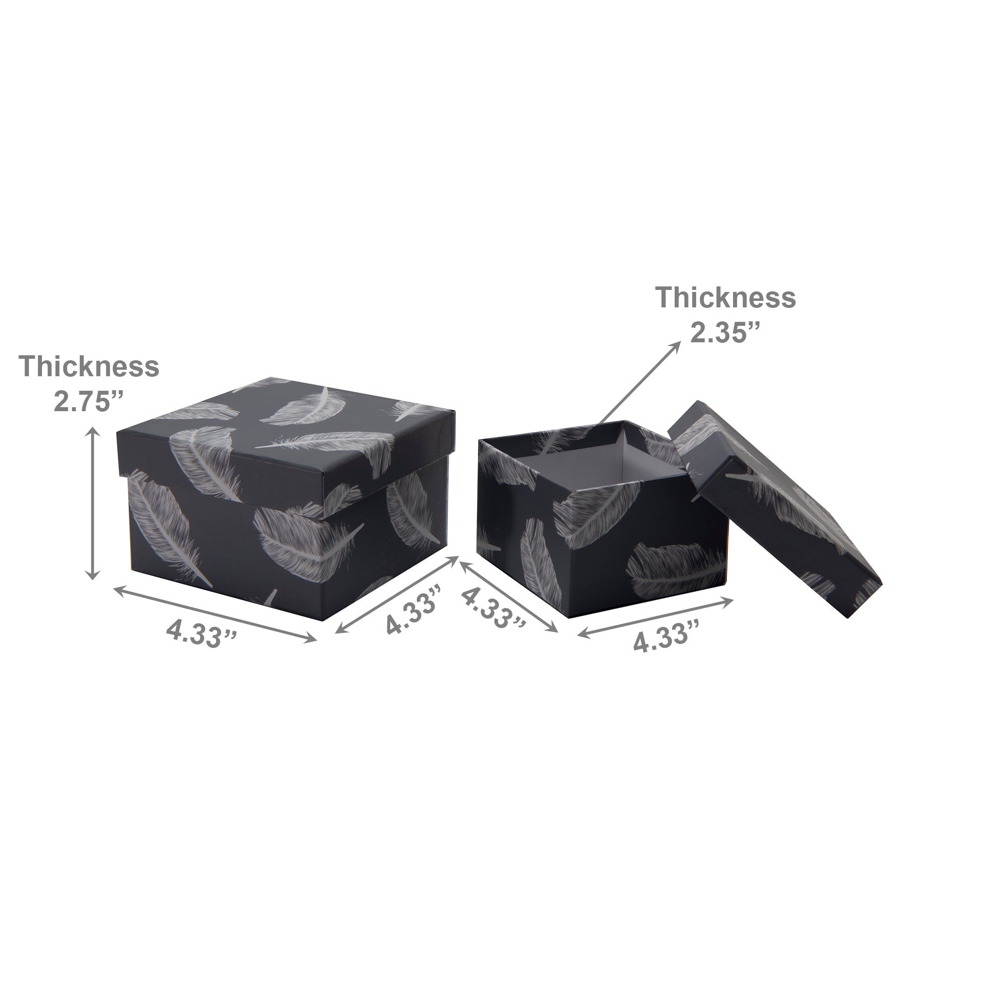 Set of 2 Square Nesting Storage Boxes with Gray Feather Pattern - Set of 6