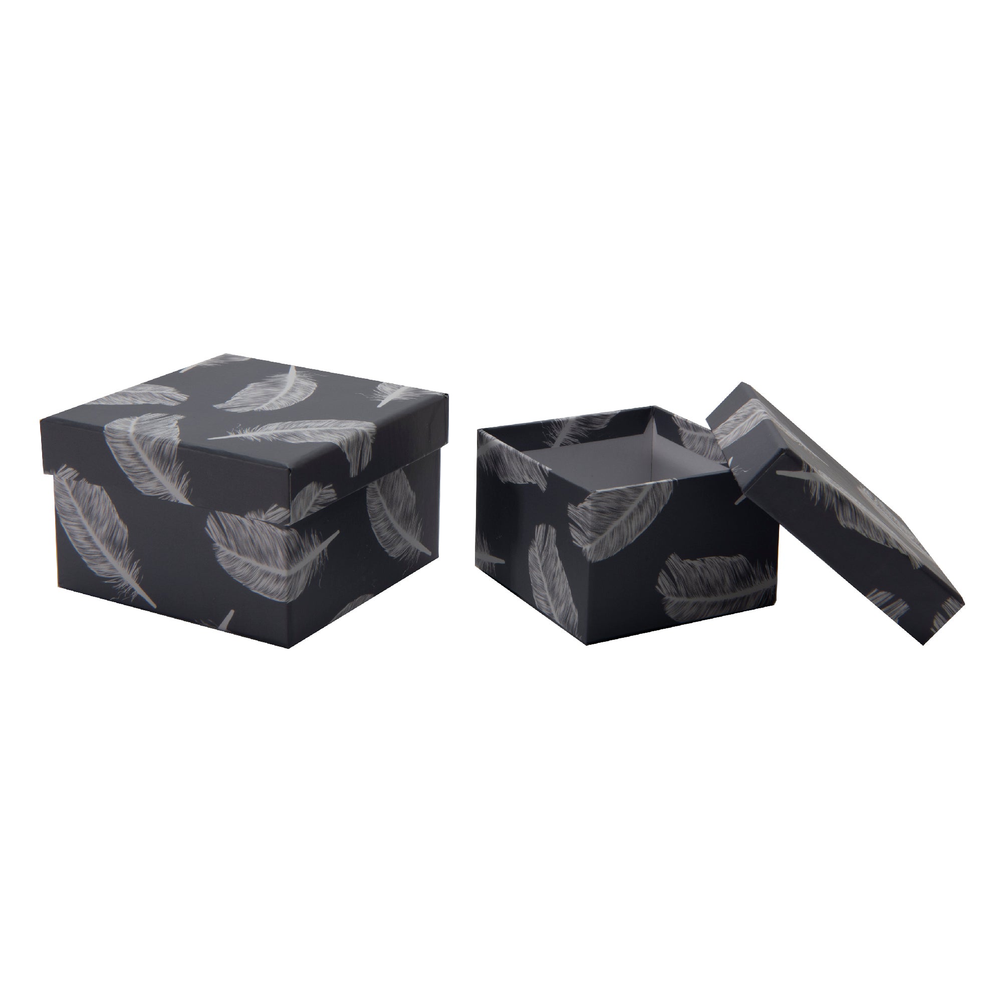 Set of 2 Square Nesting Storage Boxes with Gray Feather Pattern - Set of 6