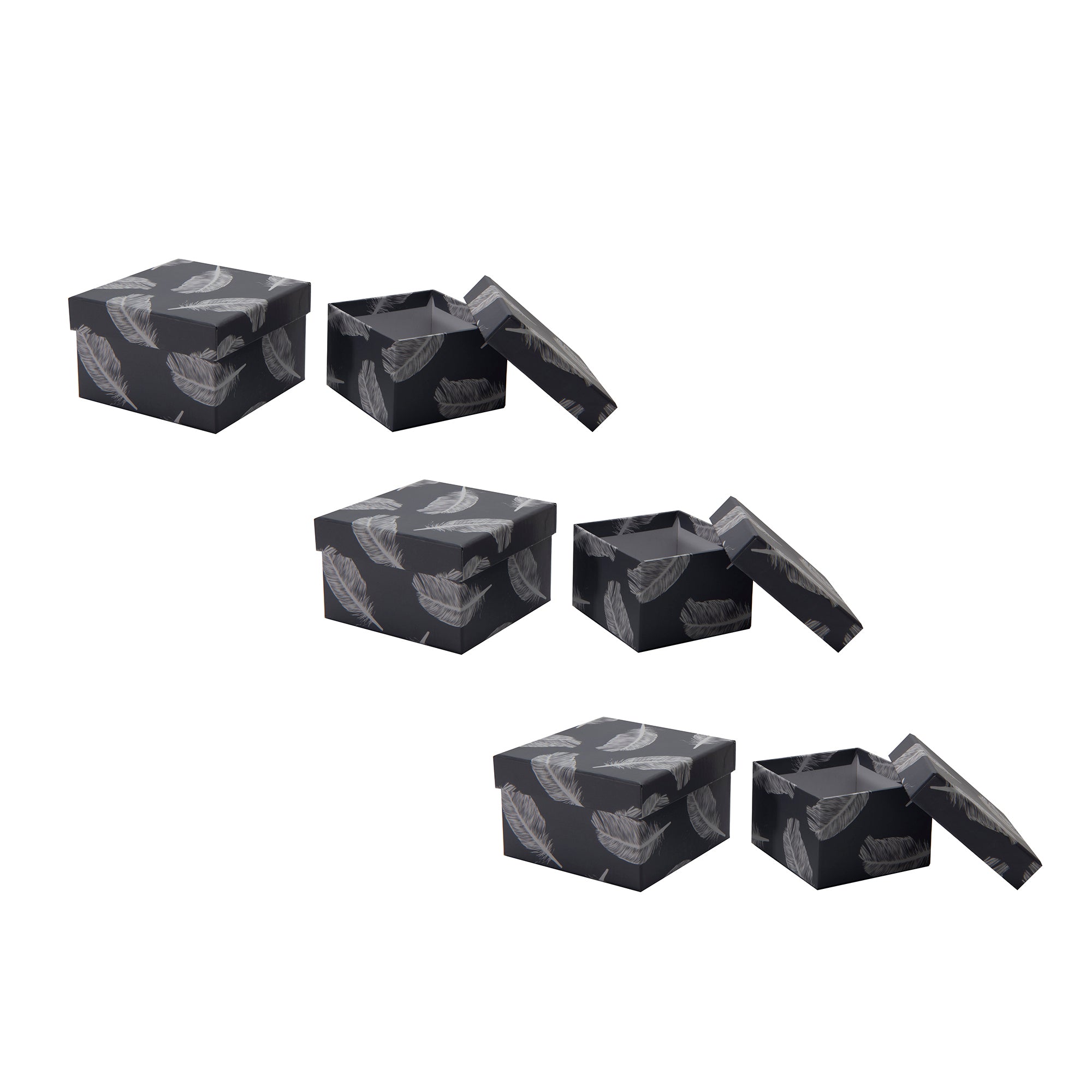 Set of 2 Square Nesting Storage Boxes with Gray Feather Pattern - Set of 6