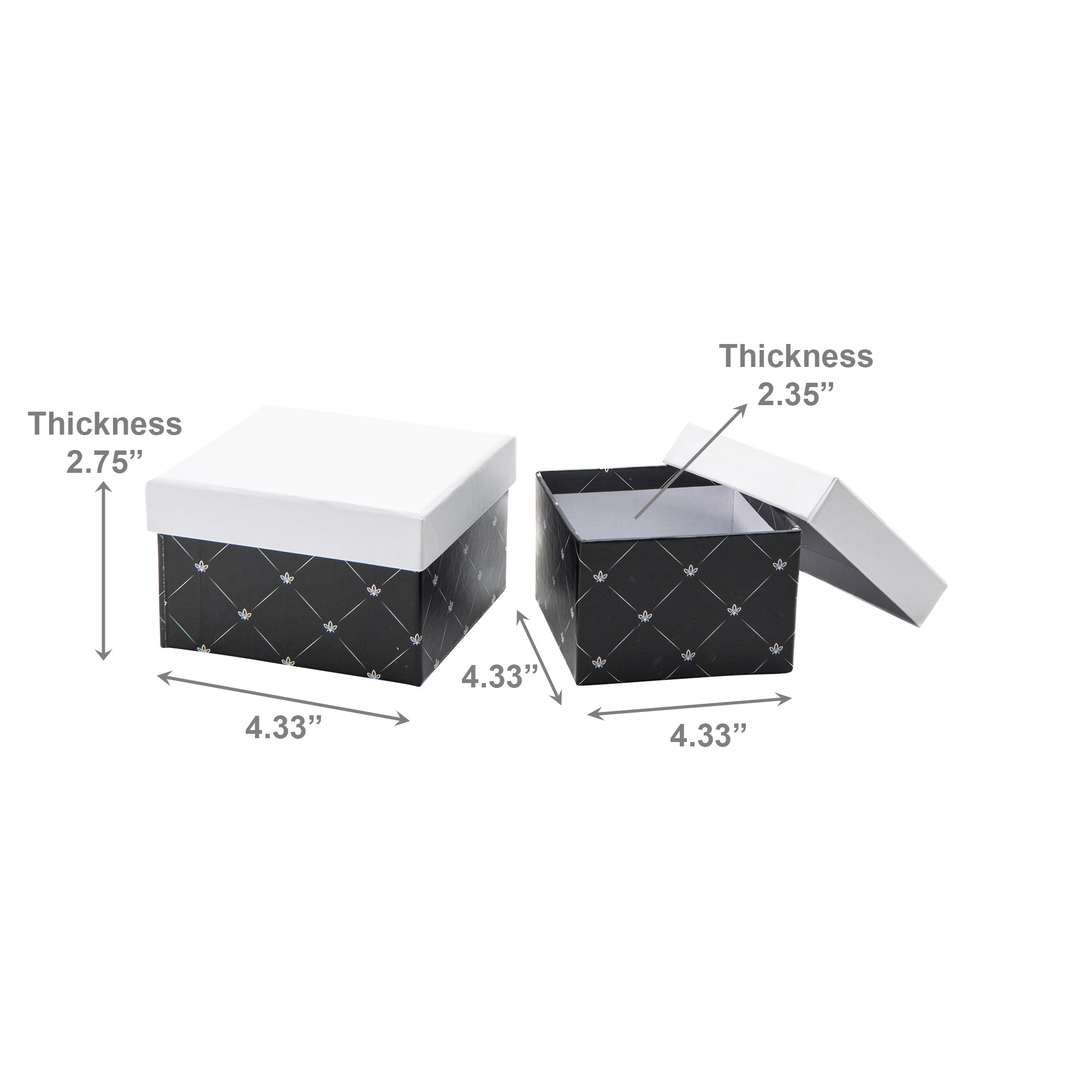 Set of 2 Square Nesting Storage Boxes Featuring White and Black Diamond Design - Set of 6