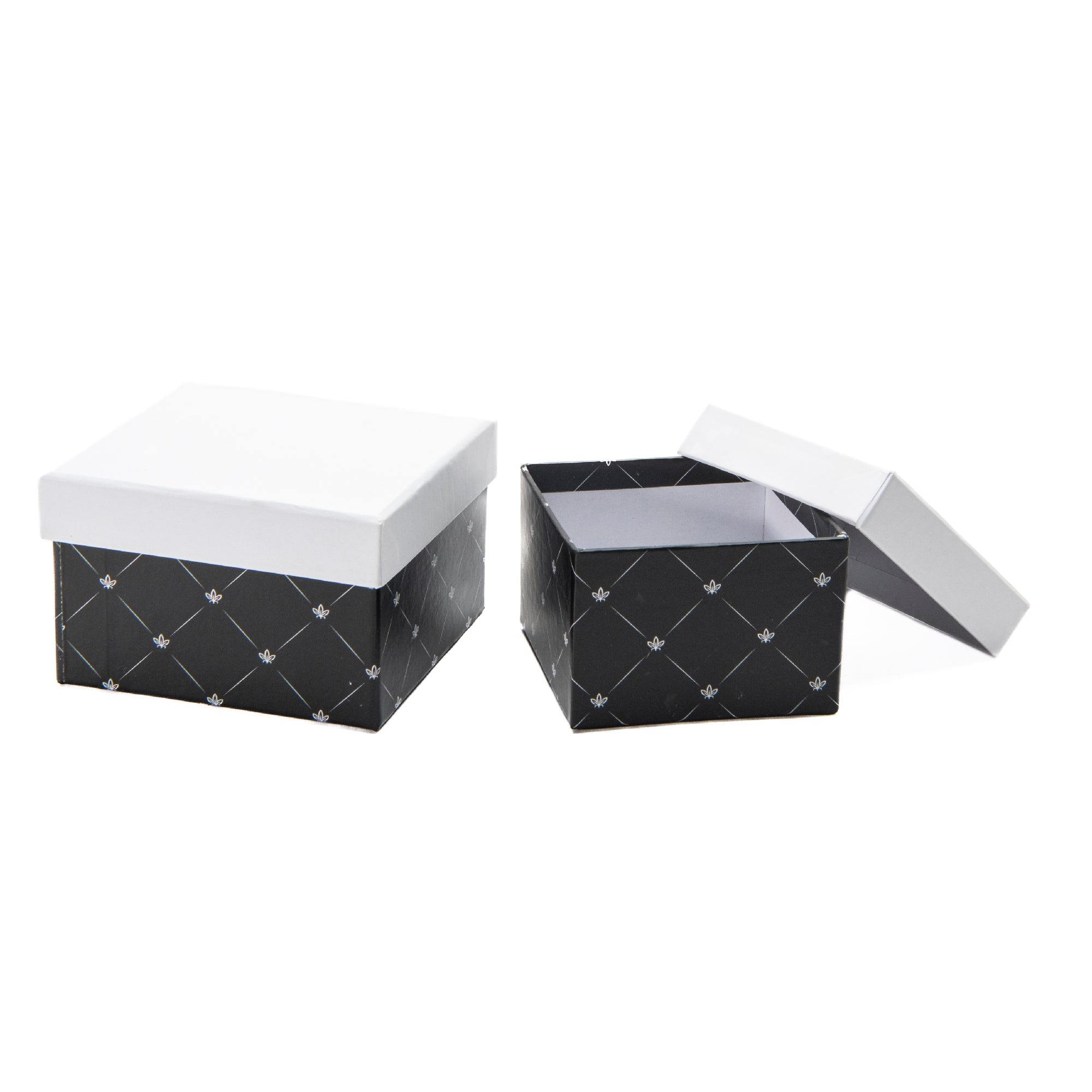 Set of 2 Square Nesting Storage Boxes Featuring White and Black Diamond Design - Set of 6