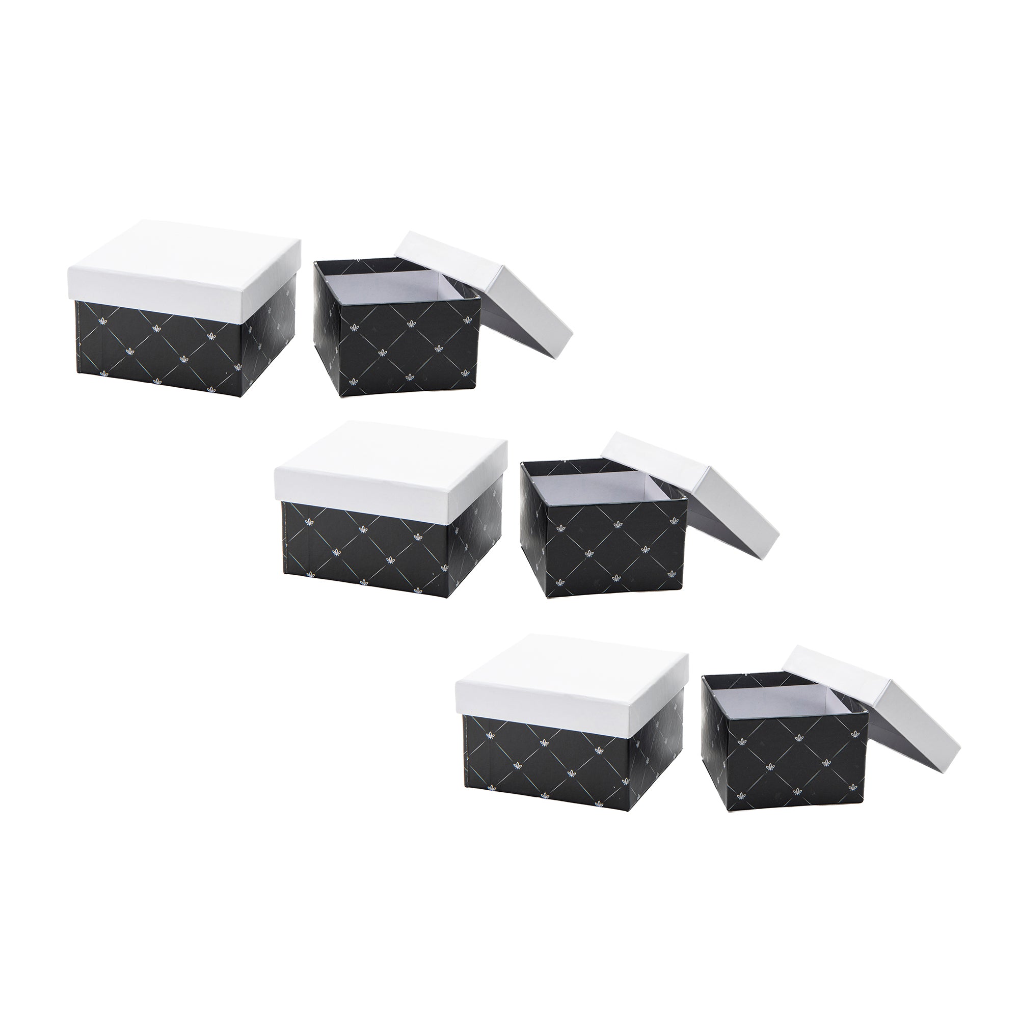 Set of 2 Square Nesting Storage Boxes Featuring White and Black Diamond Design - Set of 6