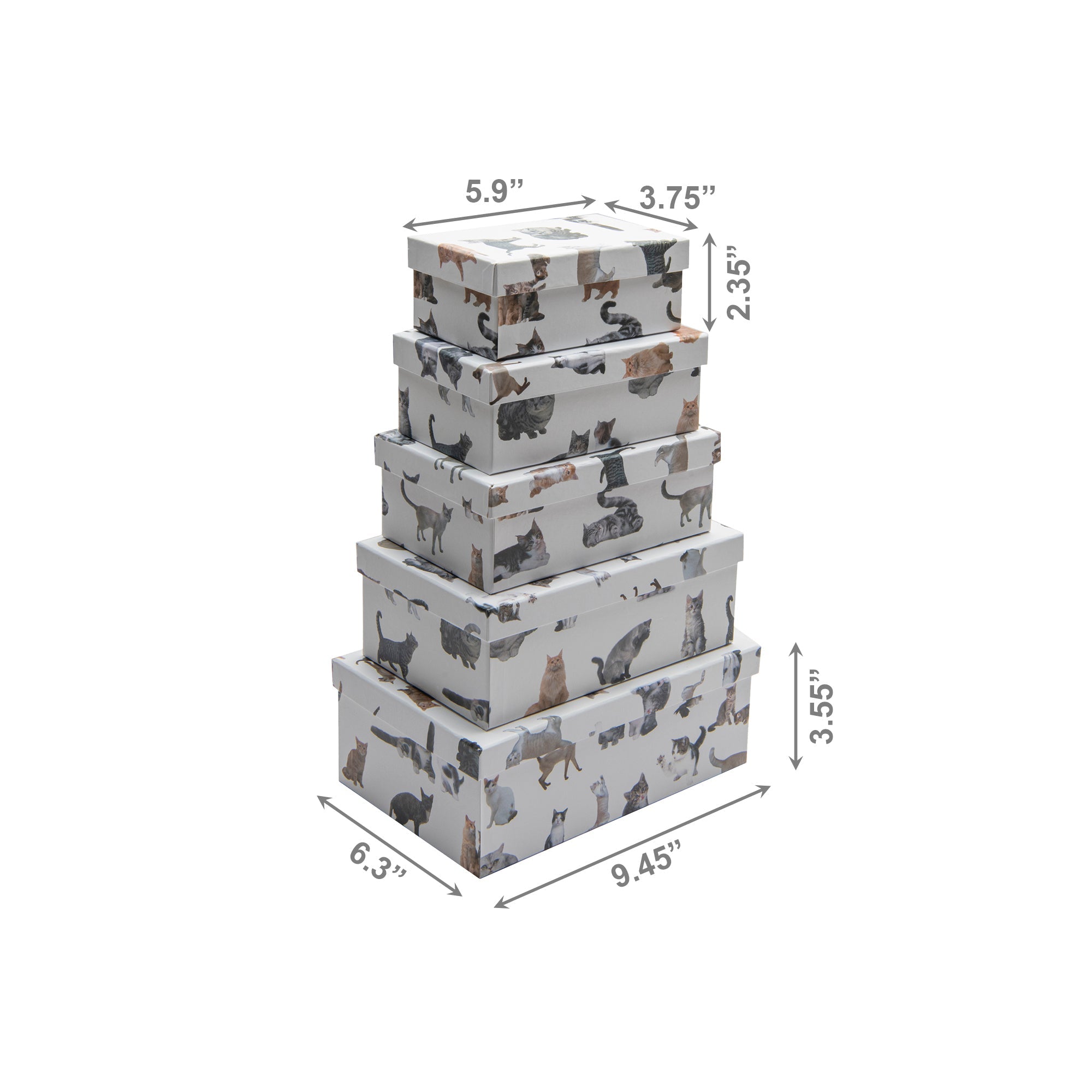 Set of 5 Rectangular Nesting Storage Boxes with Cat Collage Artwork