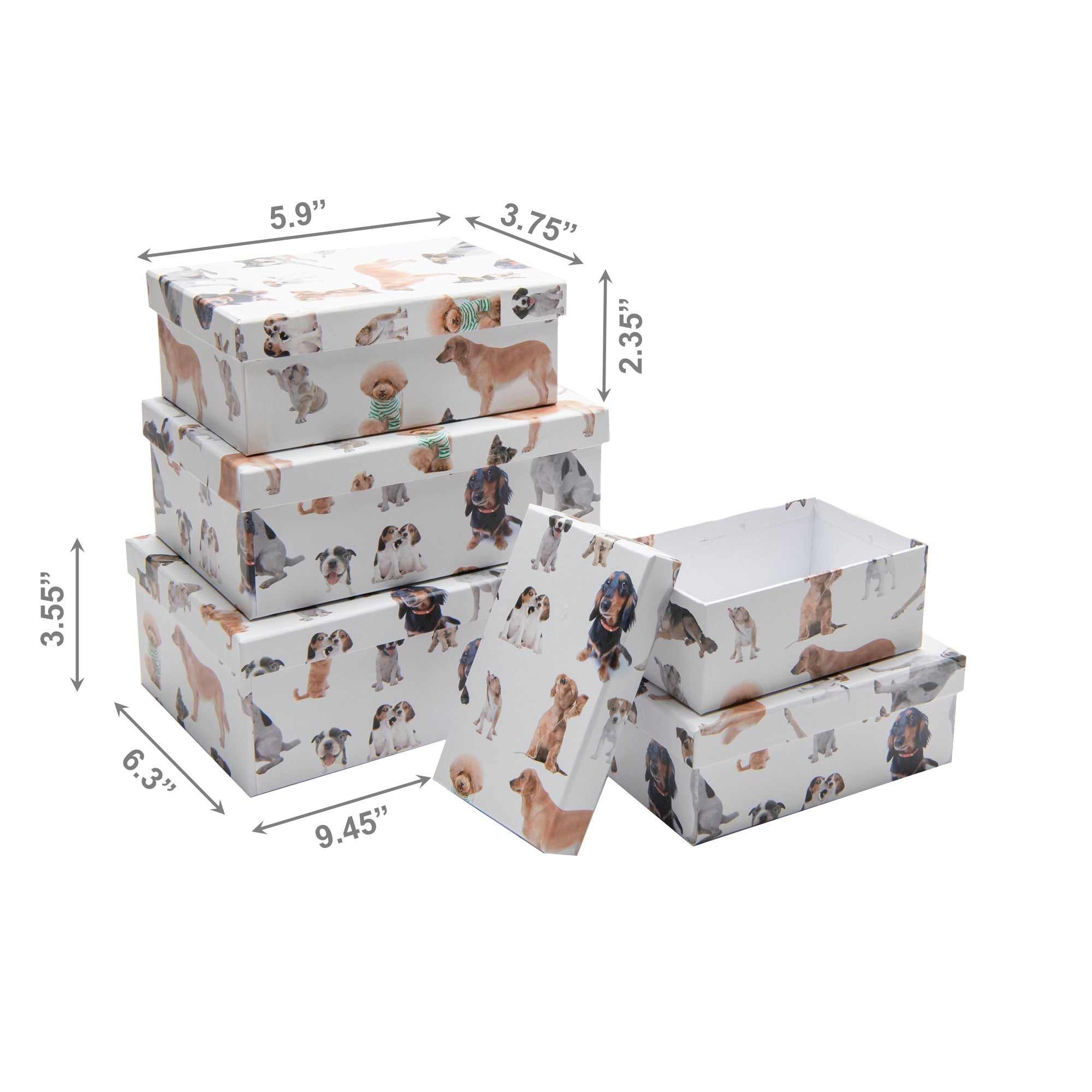 Set of 5 Rectangular Nesting Storage Boxes with Dog Collage Artwork