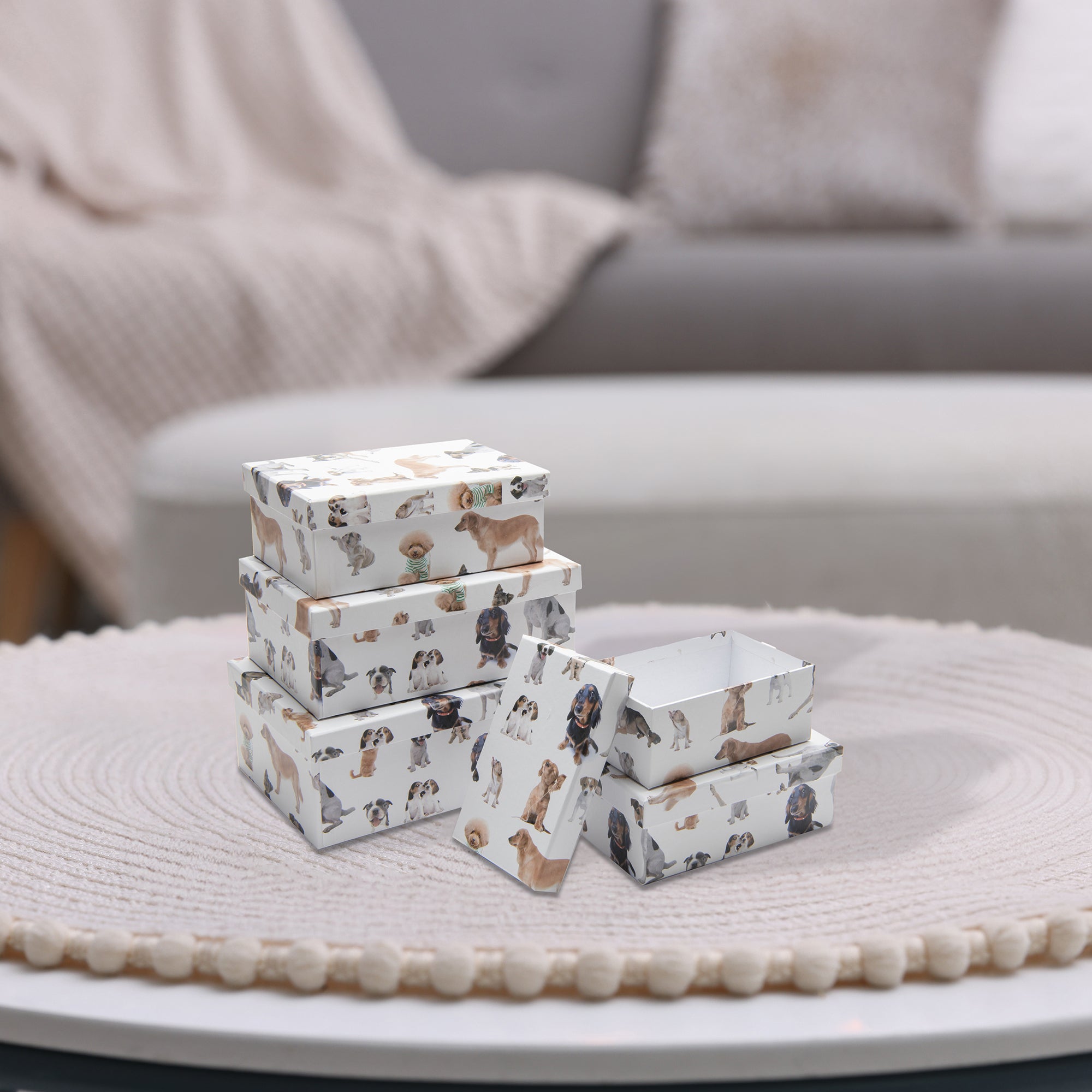 Set of 5 Rectangular Nesting Storage Boxes with Dog Collage Artwork