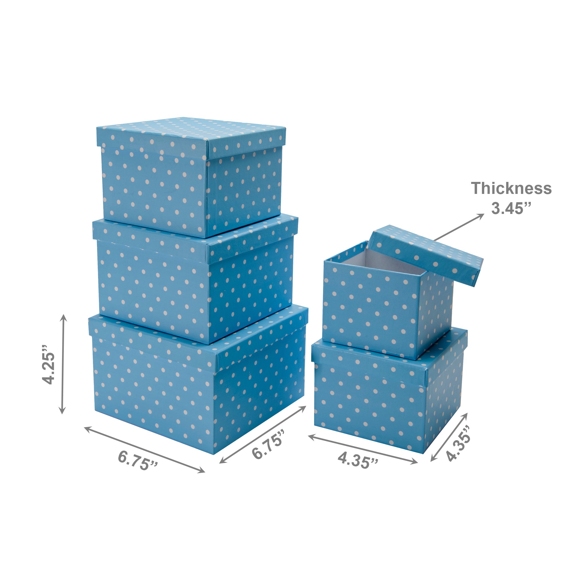 Set of 5 Square Nesting Storage Boxes Featuring Blue Polka Dot Pattern