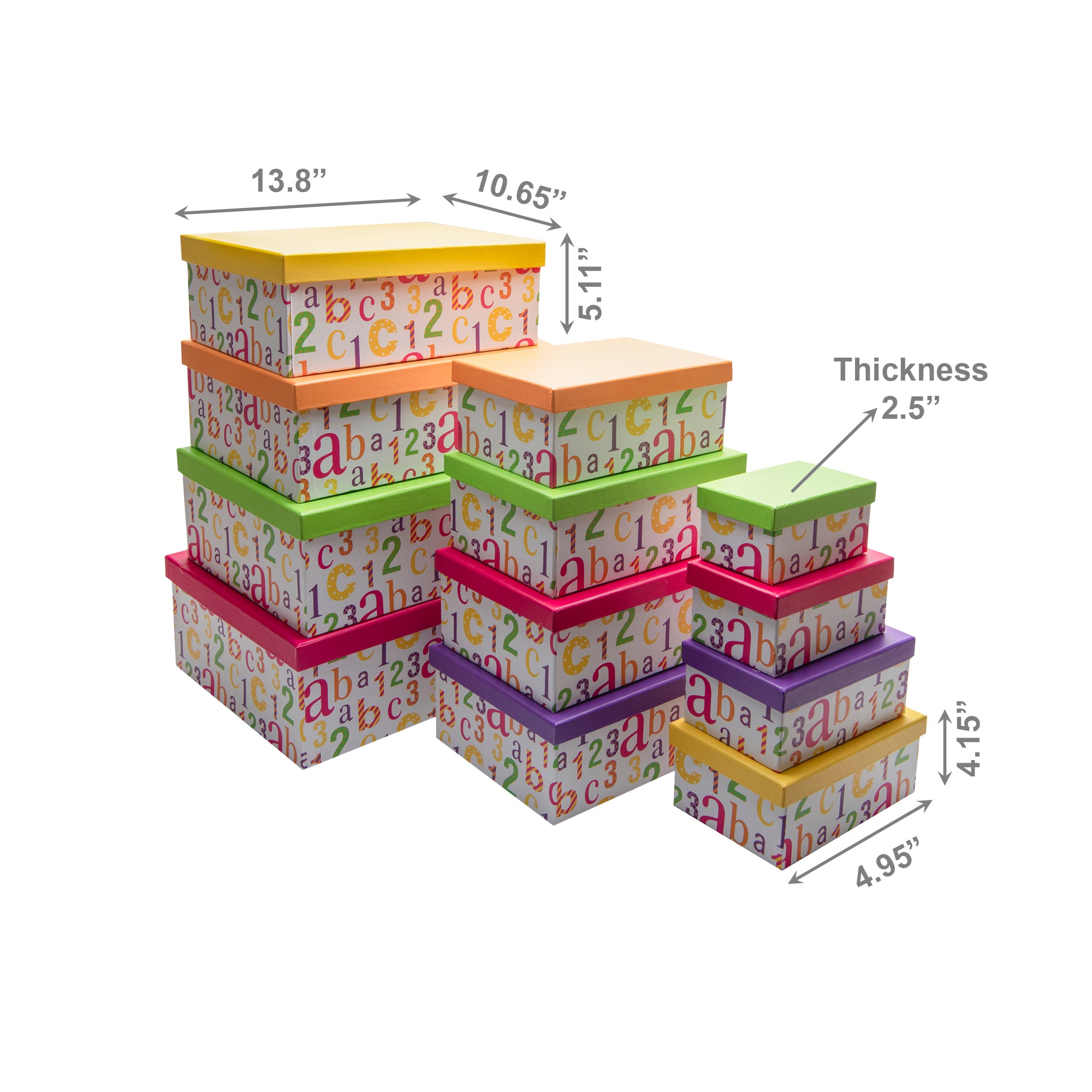 Set of 12 Rectangular Nesting Storage Boxes with Alphabet and Numbers Design