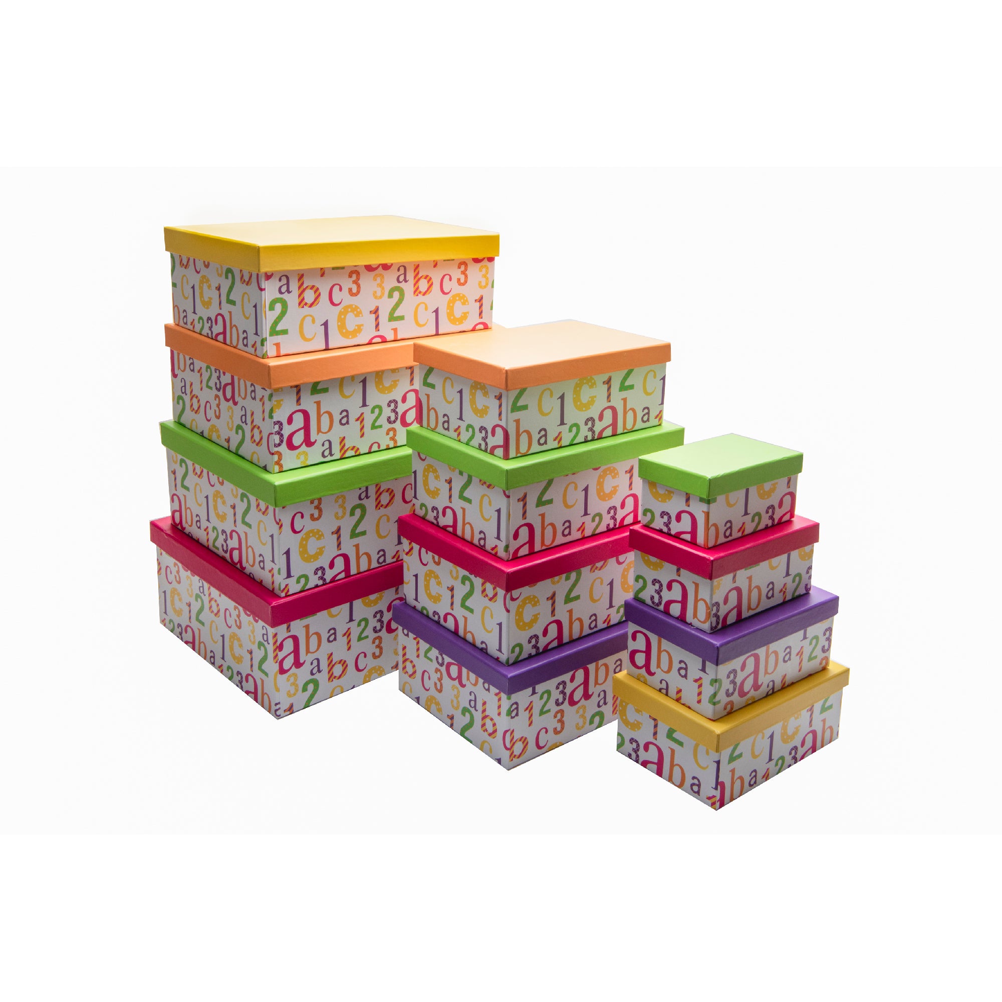 Set of 12 Rectangular Nesting Storage Boxes with Alphabet and Numbers Design