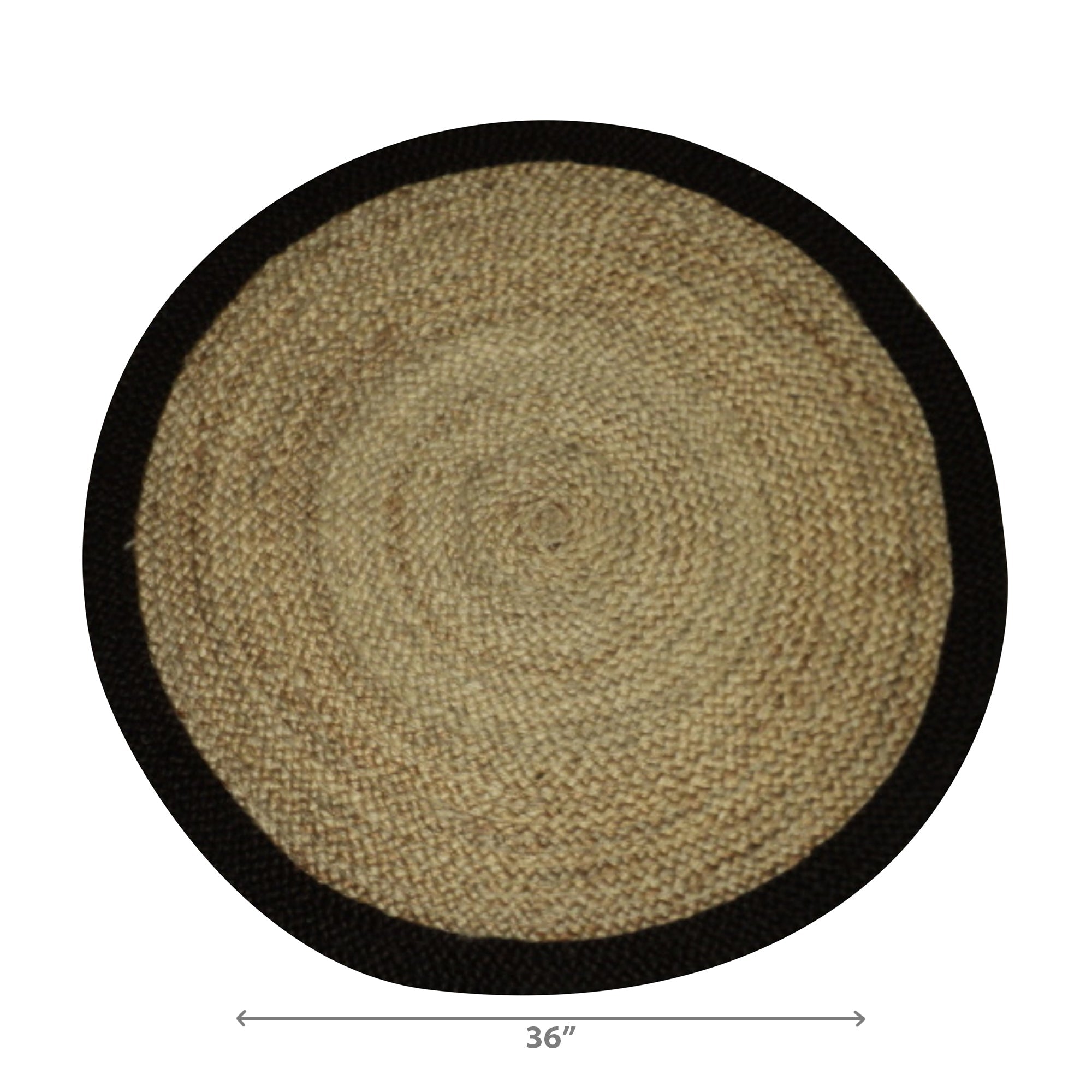 Round Braided Jute Mat With Black Cotton Border 36 Inch, Natural Fiber Rug, Entryway Floor Mat