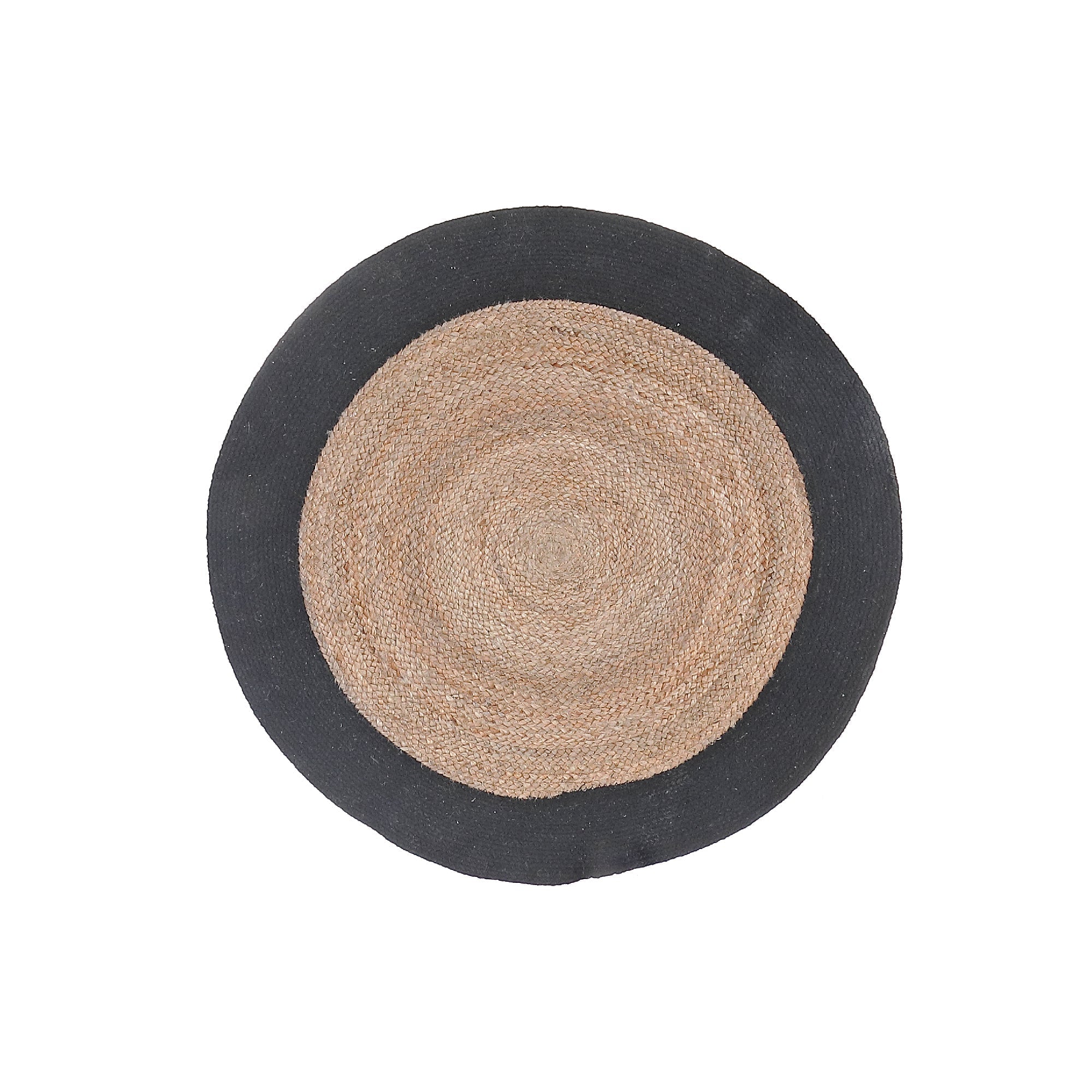 Round Braided Jute Mat With Black Cotton Border 36 Inch, Natural Fiber Rug, Entryway Floor Mat