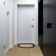 Oval Braided Jute Mat With Black Cotton Border 24x36 Inch, Natural Fiber Rug, Entryway Floor Mat