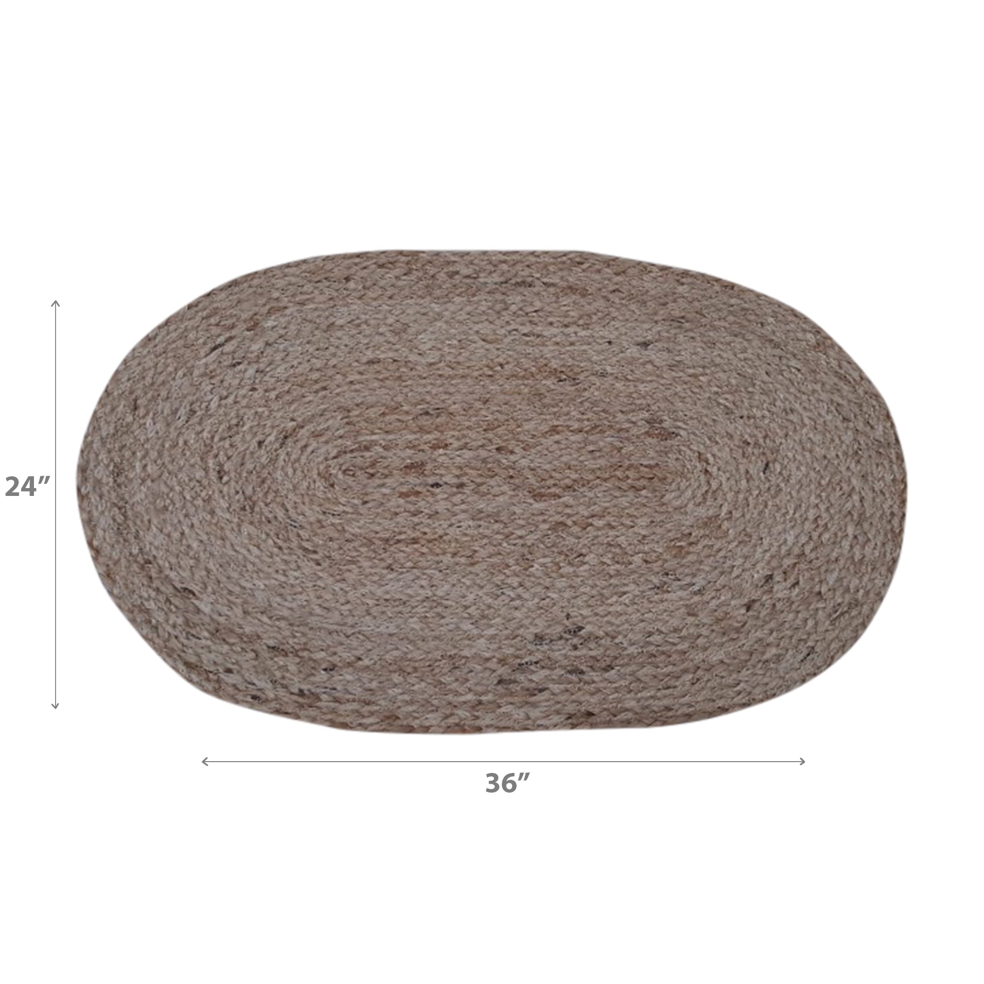 Oval Braided Jute Mat 24x36 Inch, Natural Fiber Rug, Entryway Floor Mat