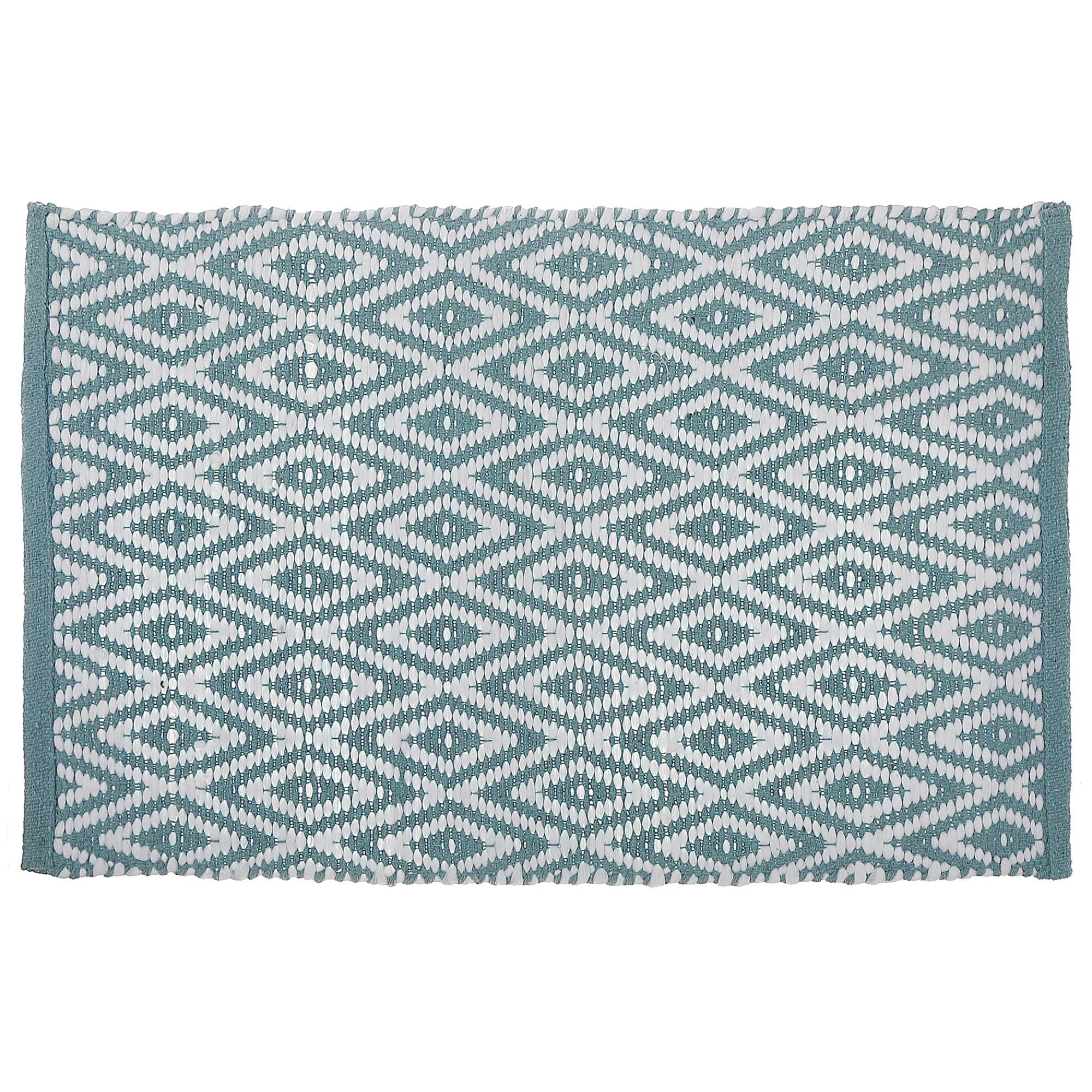 Handwoven Diamond Rug 20 x 32, Small Boho Area Rug, Cotton Floor Mat
