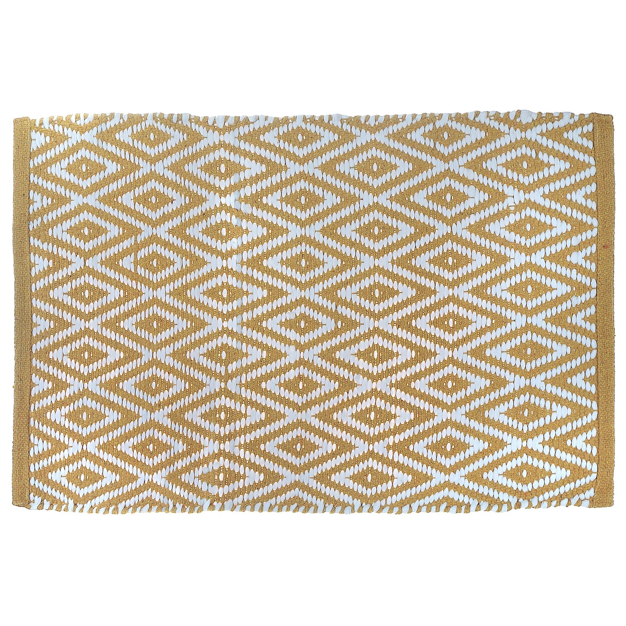 Handwoven Diamond Rug 20 x 32, Small Boho Area Rug, Cotton Floor Mat