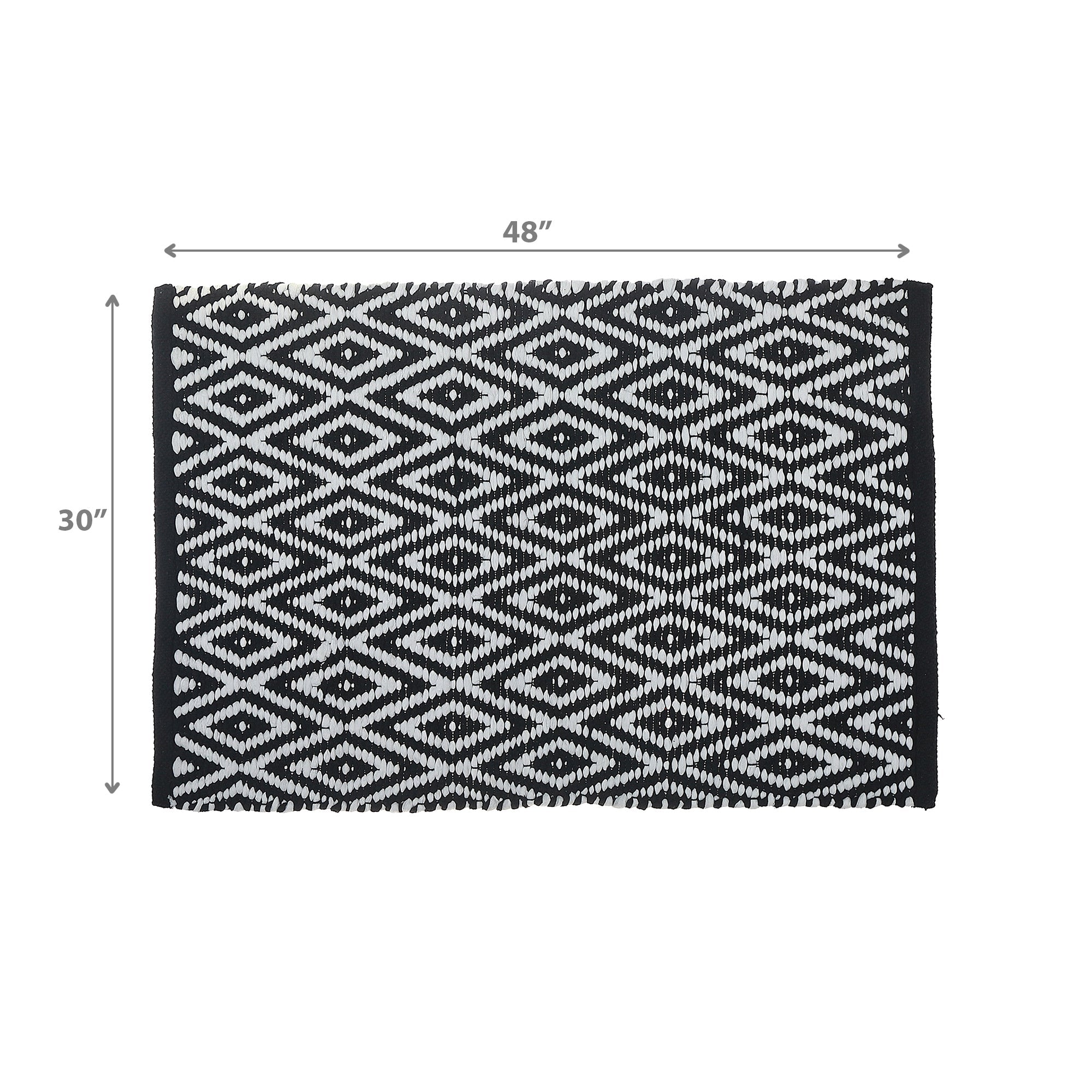 Black Handwoven Diamond Rug 30"x48" – Decorative Area Rug, Modern Floor Mat