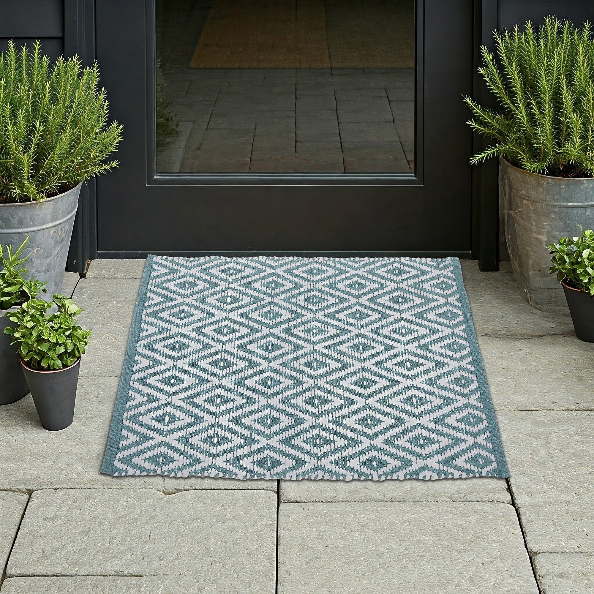 Handwoven Diamond Rug 30 x 48, Boho Area Rug, Cotton Floor Mat, Home Decor Accent