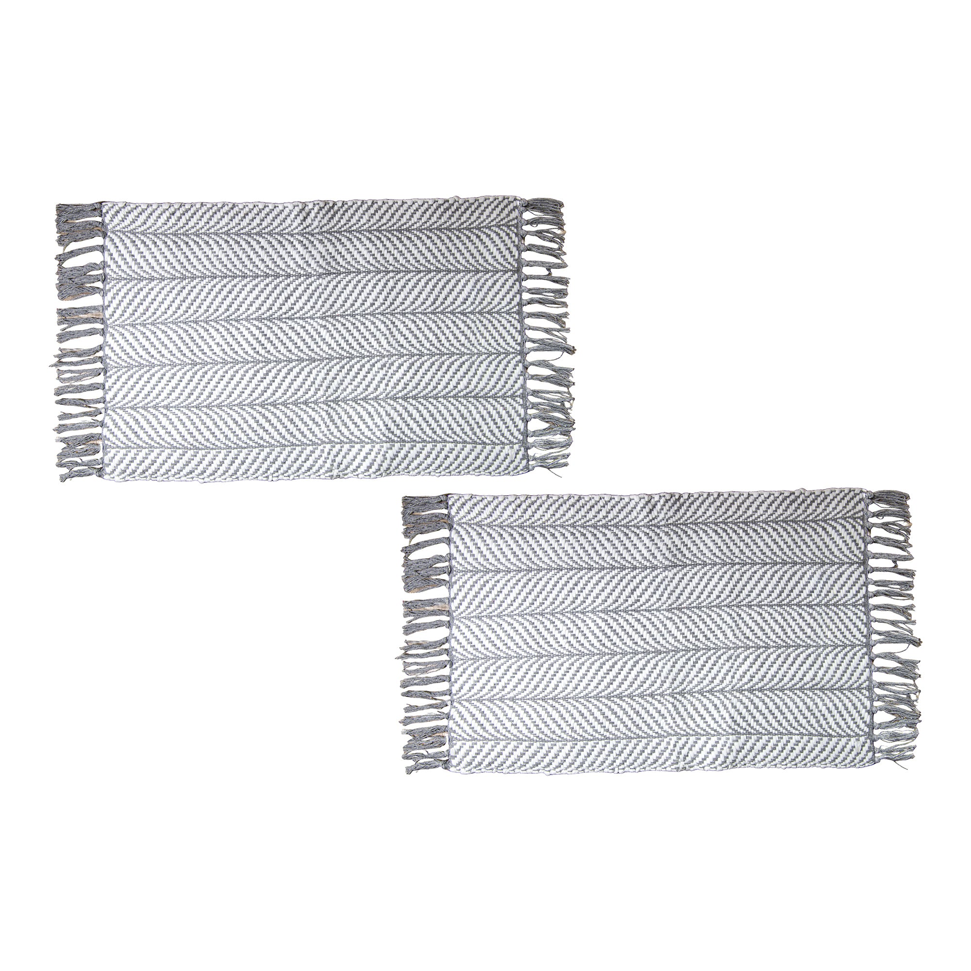 Gray-Toned Handwoven Fern Pattern Accent Rug, 20" x 32" - Set of 2