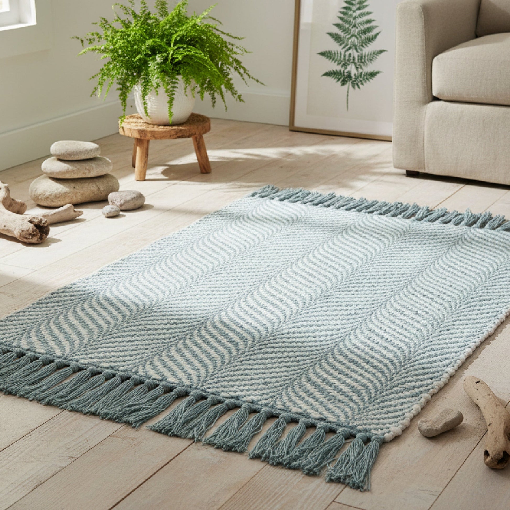 Light Blue Handwoven Fern Pattern Accent Rug, 20" x 32" - Set of 2