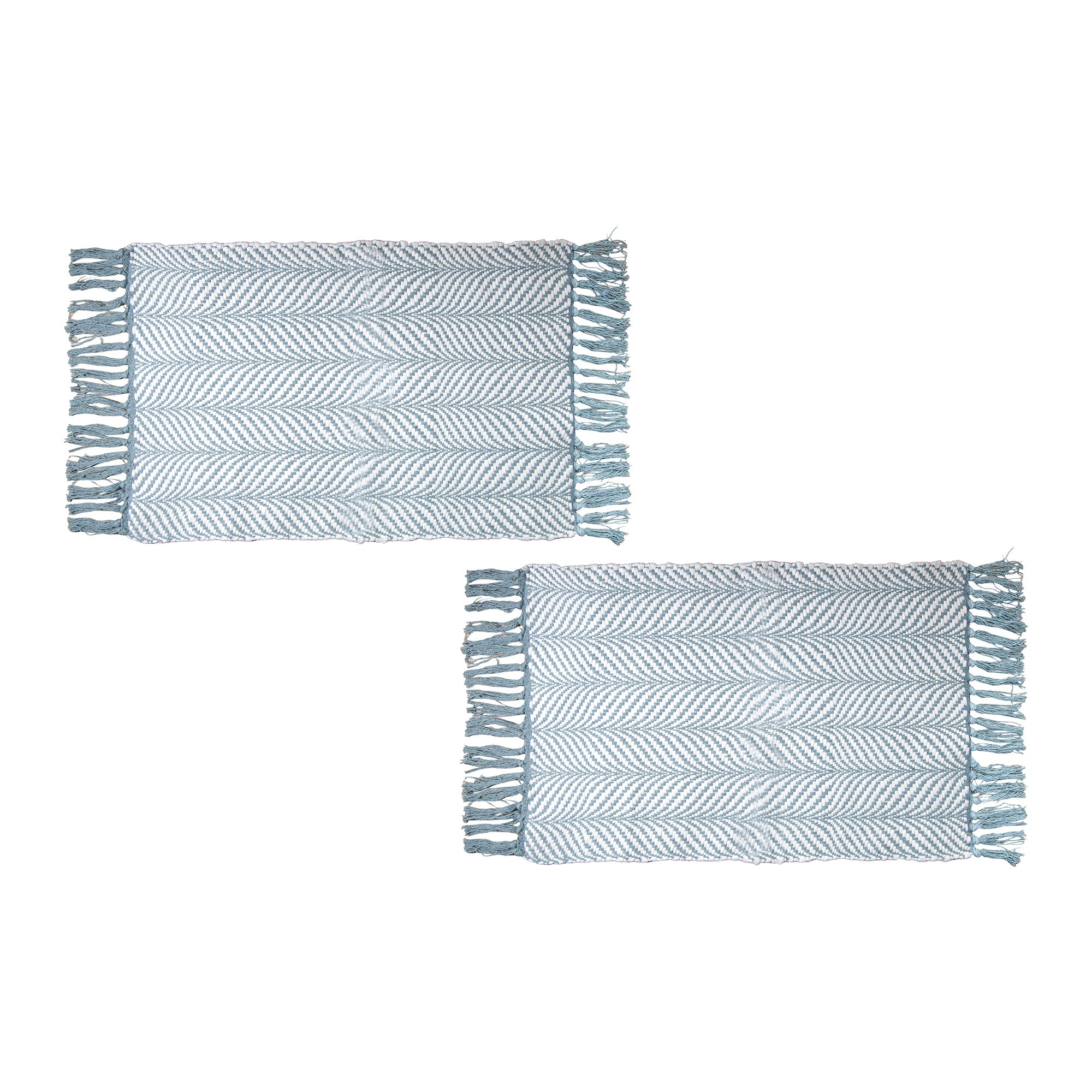Light Blue Handwoven Fern Pattern Accent Rug, 20" x 32" - Set of 2