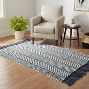 Navy Blue Handwoven Fern Pattern Accent Rug, 20" x 32" - Set of 2