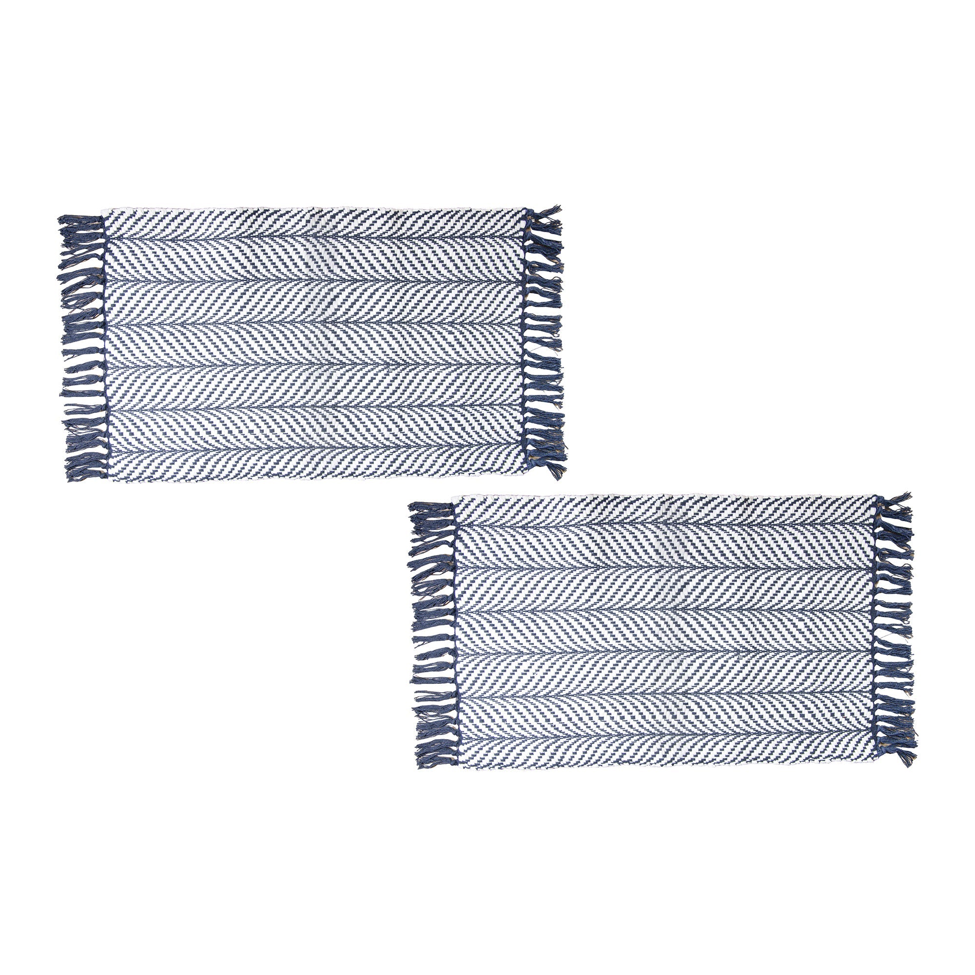 Navy Blue Handwoven Fern Pattern Accent Rug, 20" x 32" - Set of 2