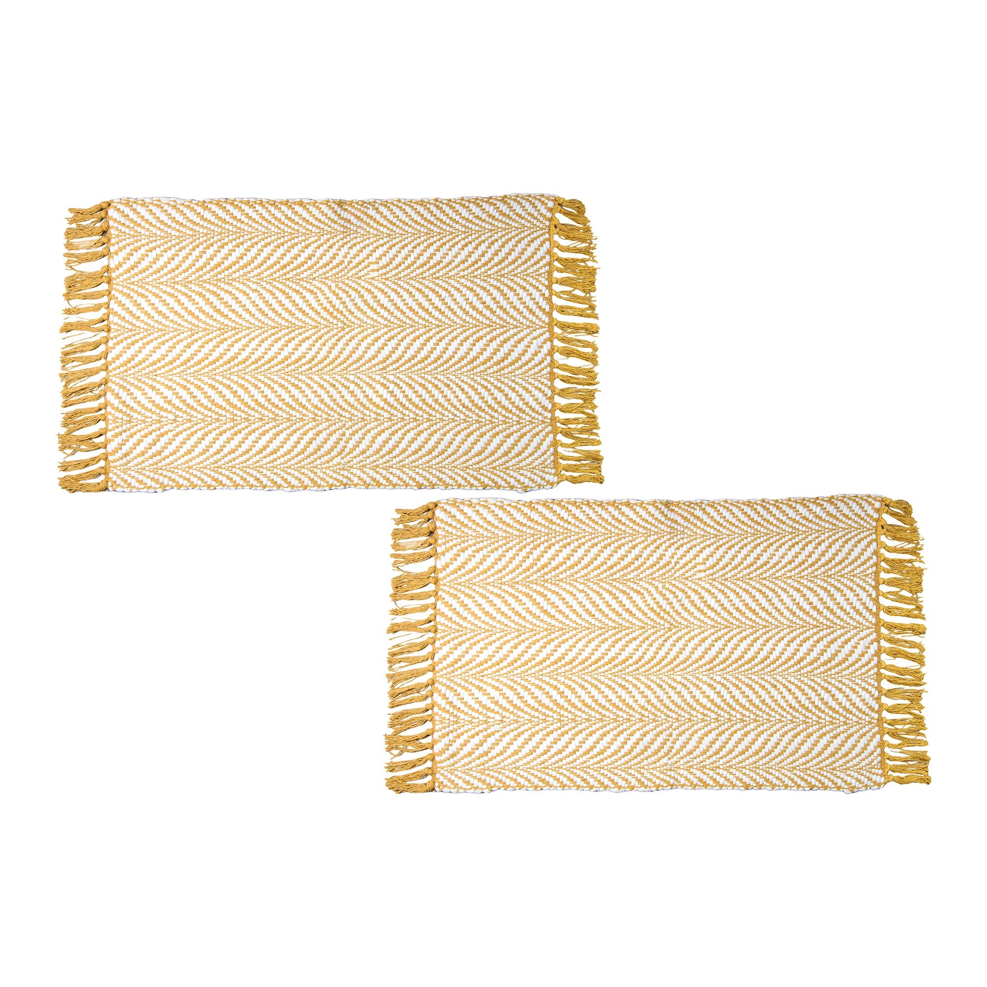 Large Gold-Toned Handwoven Fern Pattern Area Rug, 30" x 48" - Set of 2