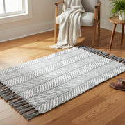 Large Gray-Toned Handwoven Fern Pattern Area Rug, 30" x 48" - Set of 2