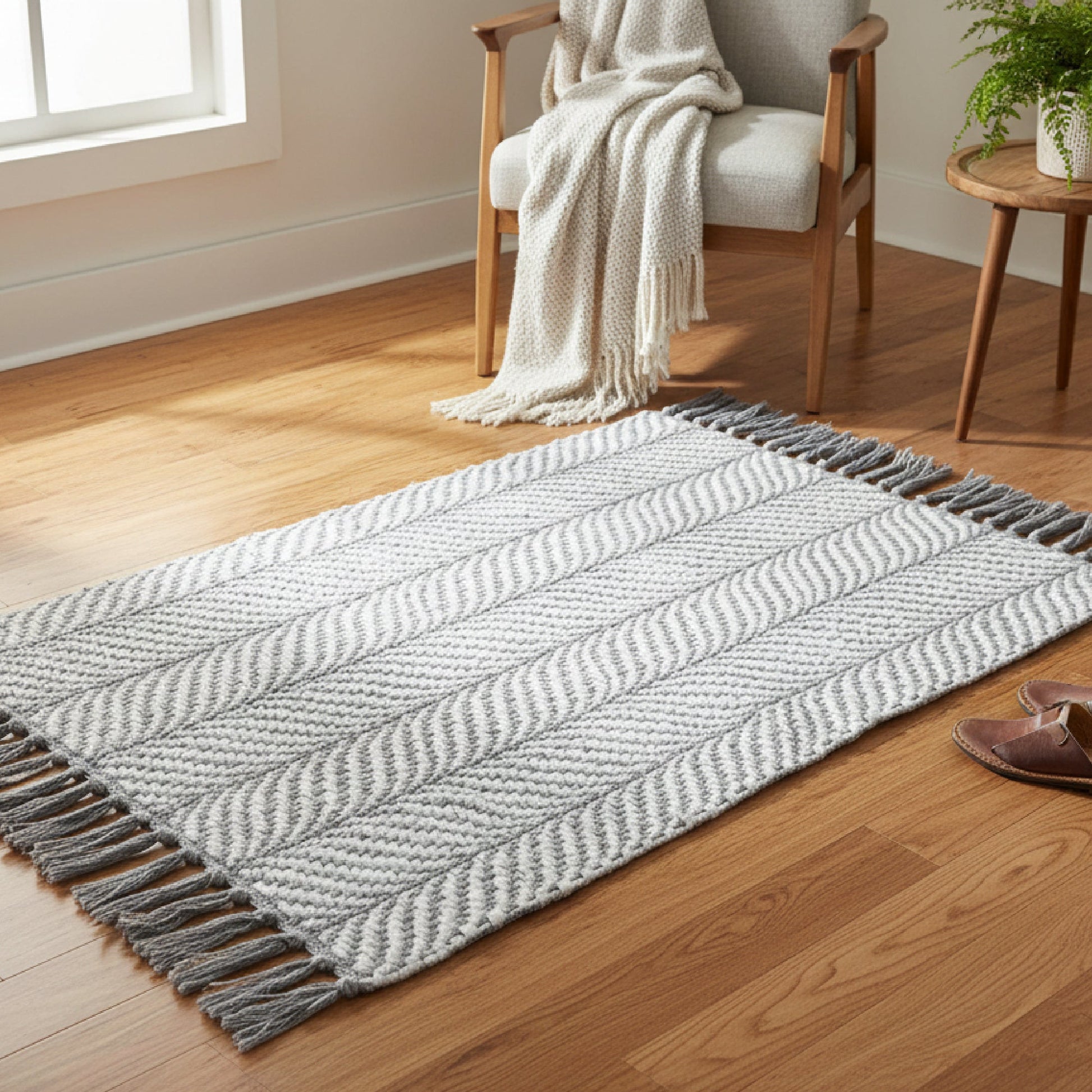 Large Gray-Toned Handwoven Fern Pattern Area Rug, 30" x 48" - Set of 2