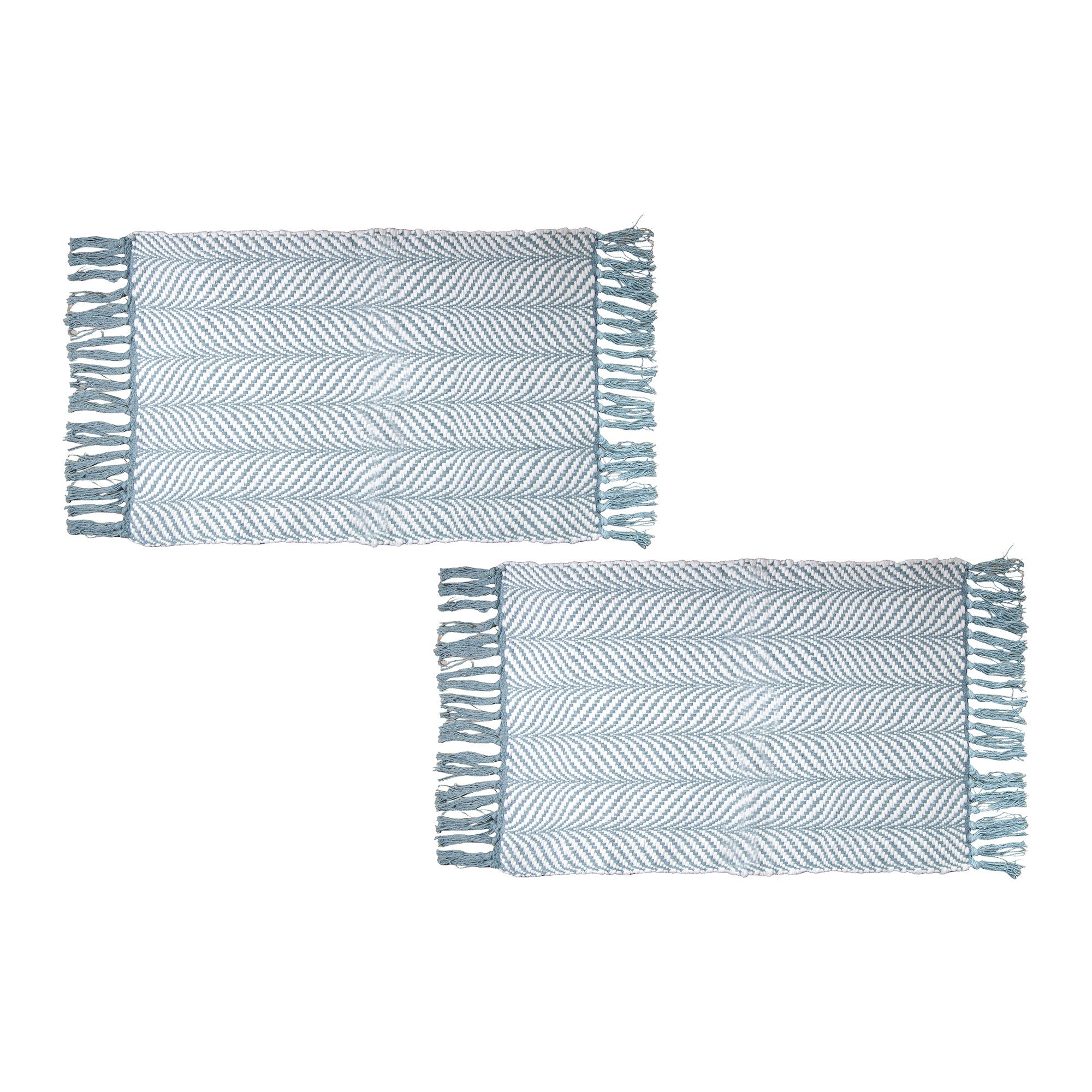 Large Light Blue Handwoven Fern Pattern Area Rug, 30" x 48" - Set of 2