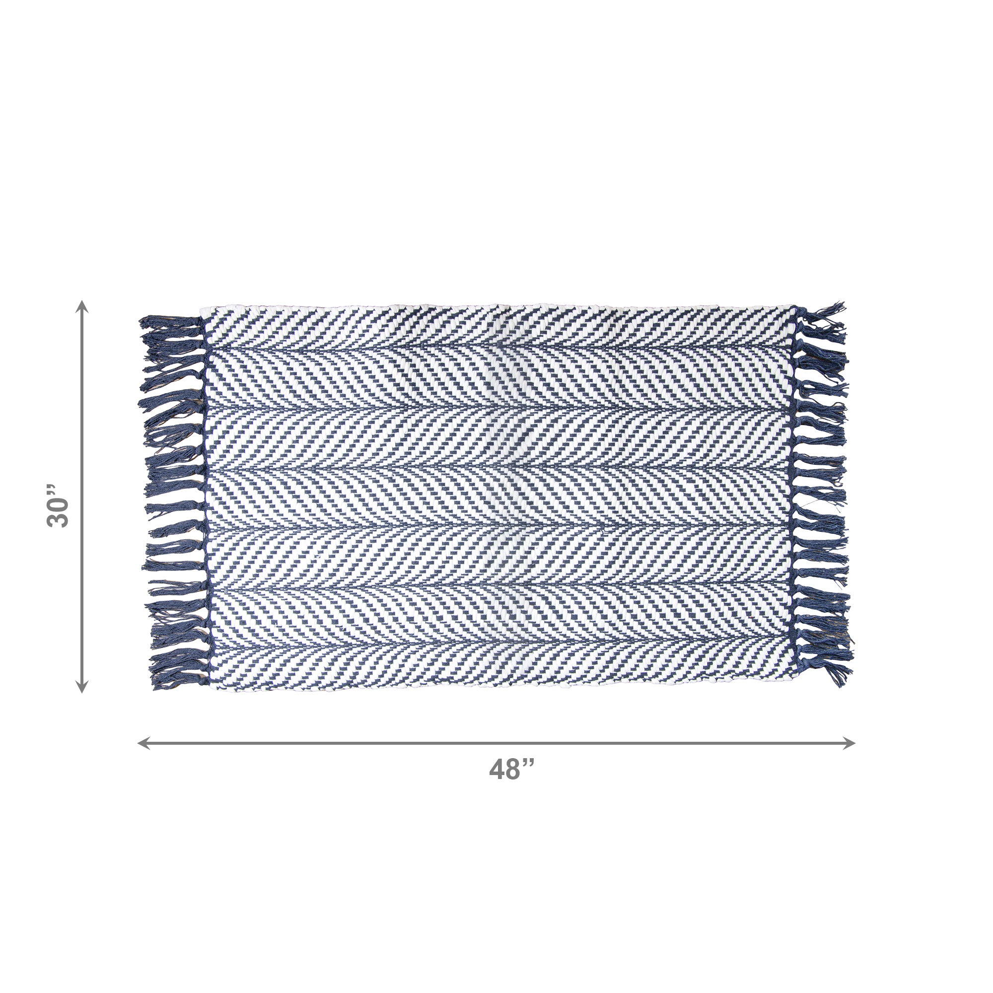 Large Navy Blue Handwoven Fern Pattern Area Rug, 30" x 48" - Set of 2