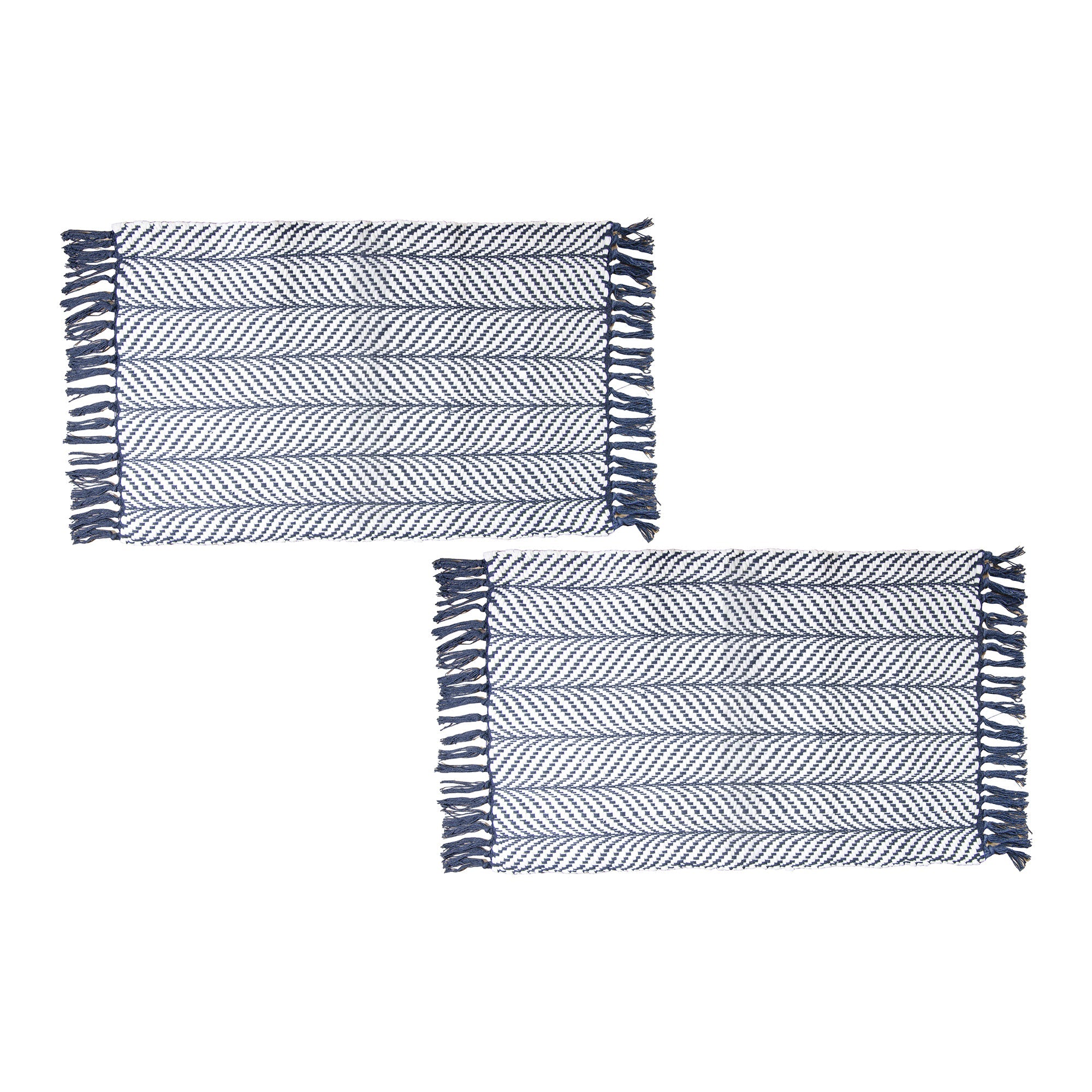 Large Navy Blue Handwoven Fern Pattern Area Rug, 30" x 48" - Set of 2