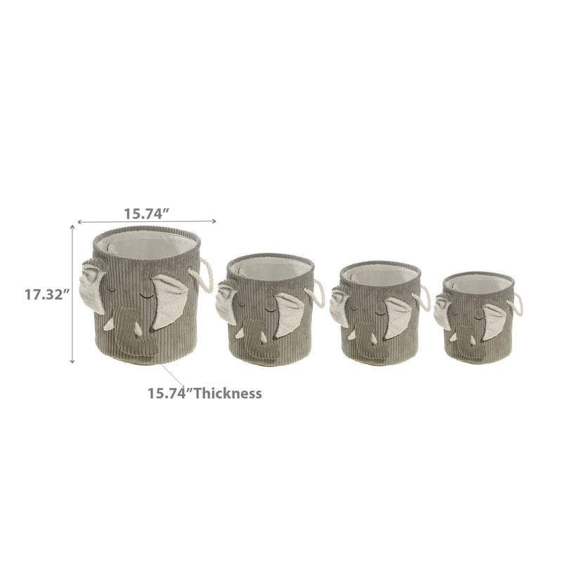 Round Fabric Hamper With Elephant Trunk Set Of 4