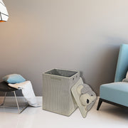 Rectangle Foldable Fabric Hamper with Lid Grey Plush Dog, Collapsible Laundry Basket, Kids Storage Bin