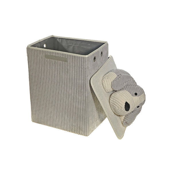 Rectangle Foldable Fabric Hamper & Lid Grey Plush Dog