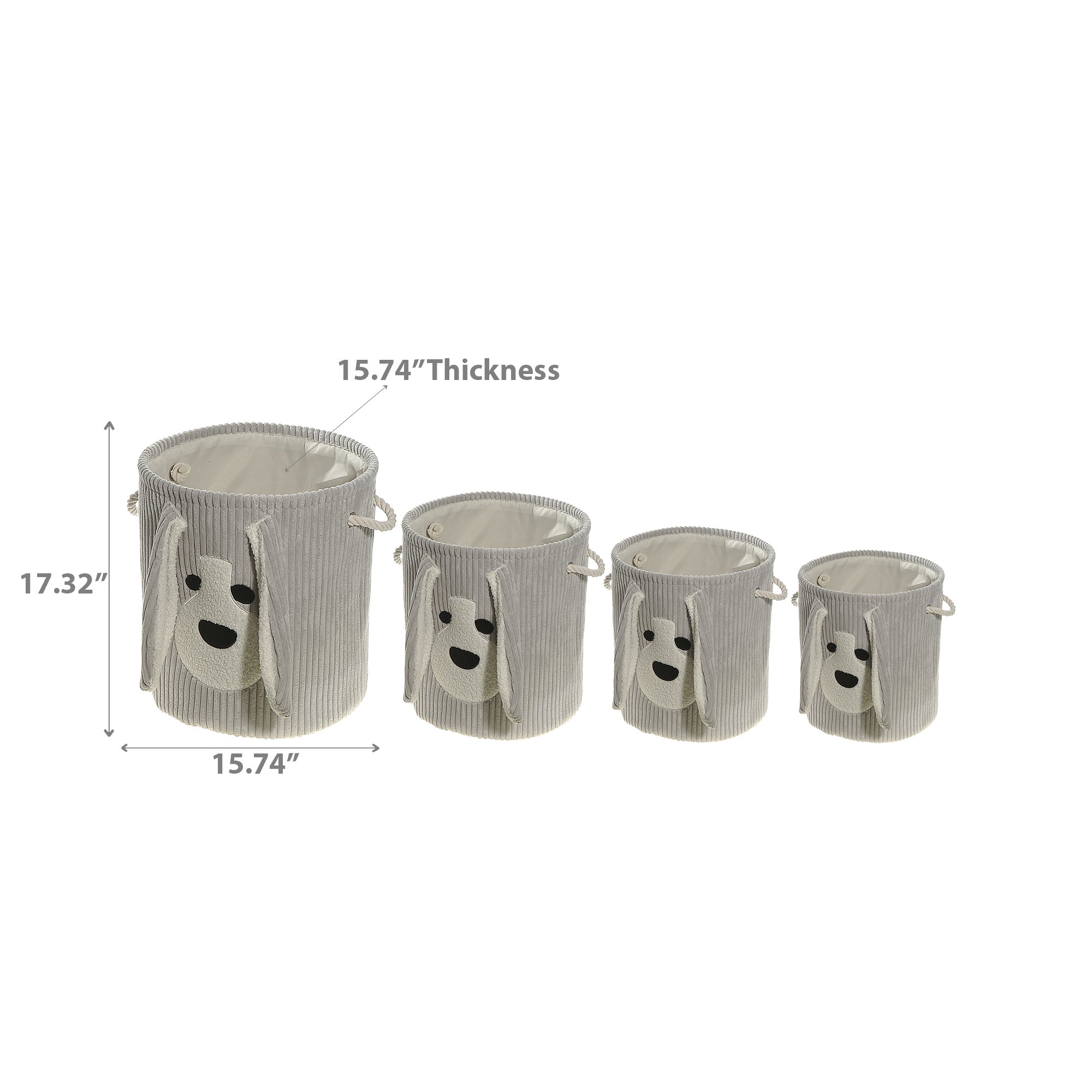 Round Fabric Hamper with Dog Head Design, Kids Laundry Basket, Toy Storage Bin, Set of 4