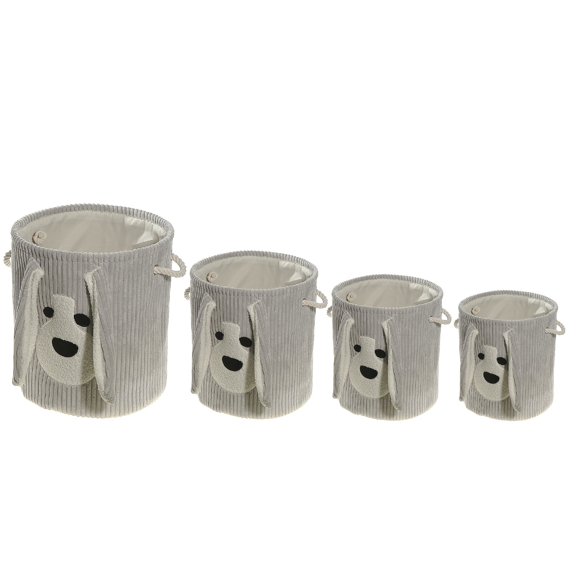 Round Fabric Hamper with Dog Head Design, Kids Laundry Basket, Toy Storage Bin, Set of 4