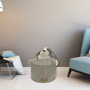 Round Fabric Hamper with Grey Plush Dog, Children Laundry Basket, Toy Storage Organizer, Set of 2
