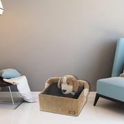 Rectangle Fabric Hamper with Brown Plush Dog, Kids Laundry Basket, Nursery Storage Bin, Set of 2
