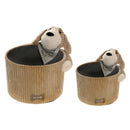 Round Fabric Hamper With Brown Plush Dog Set Of 2